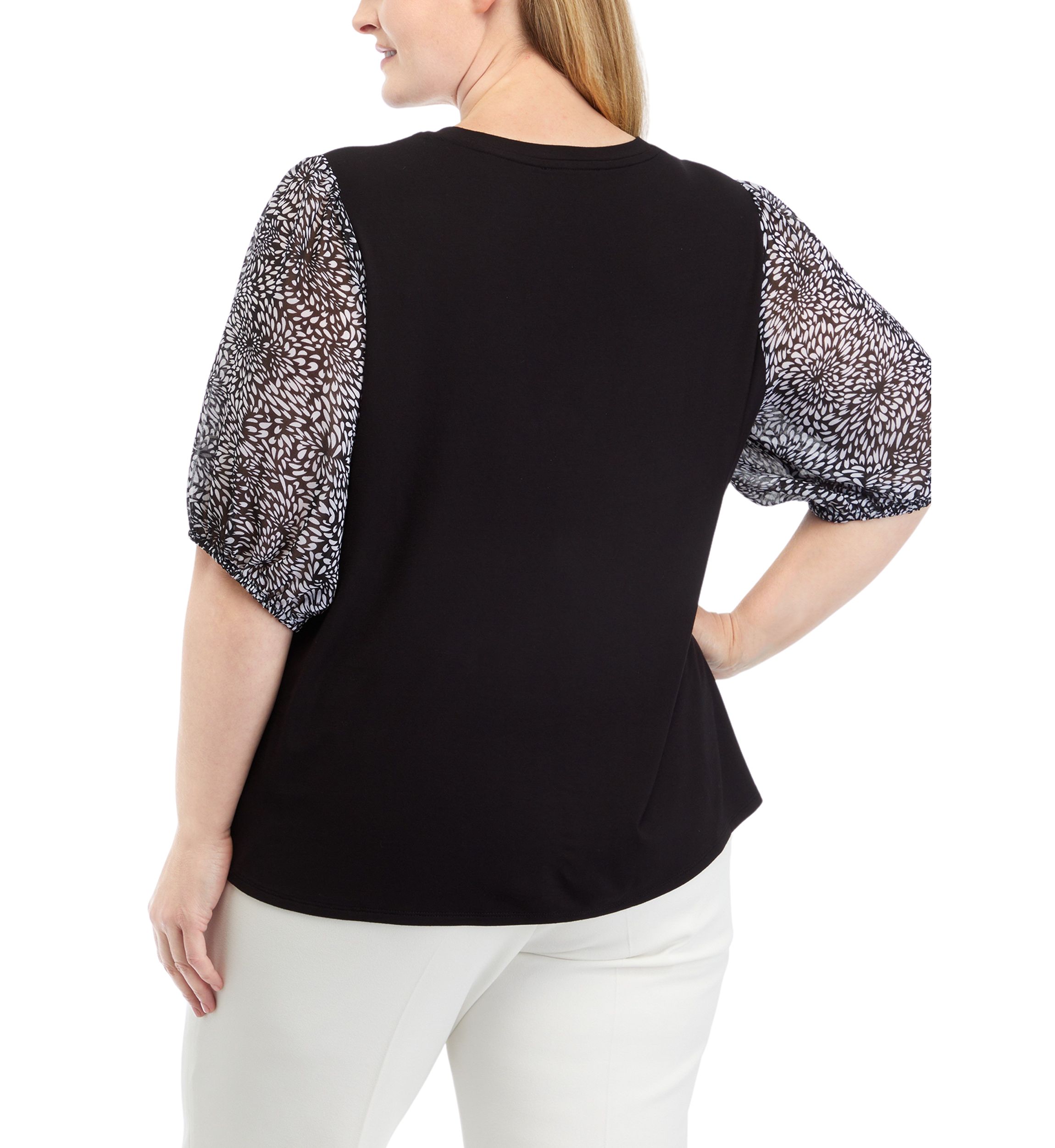 Plus Size Elbow Sleeve Mixed Media Top