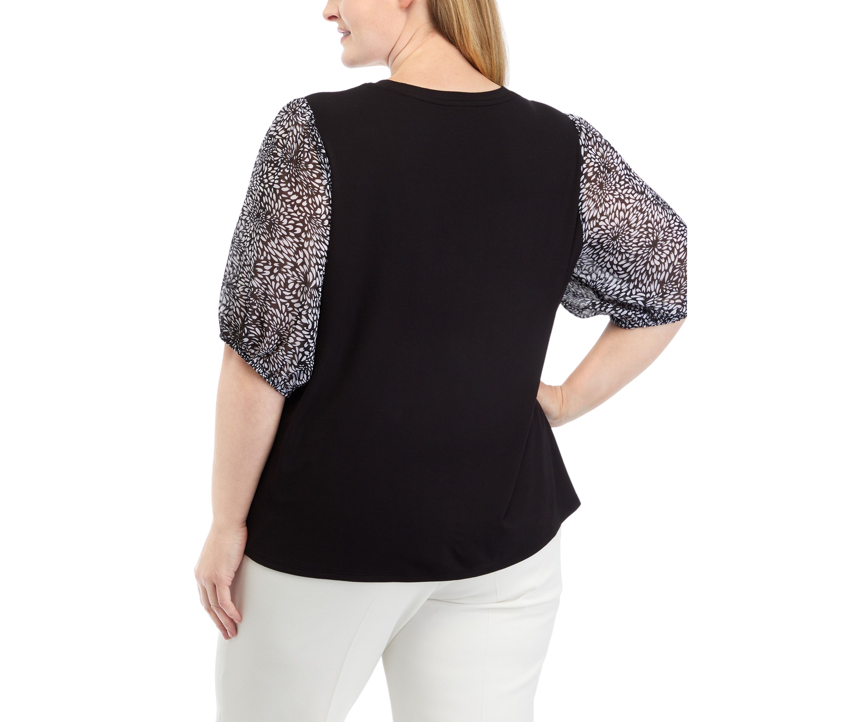 Plus Size Elbow Sleeve Mixed Media Top