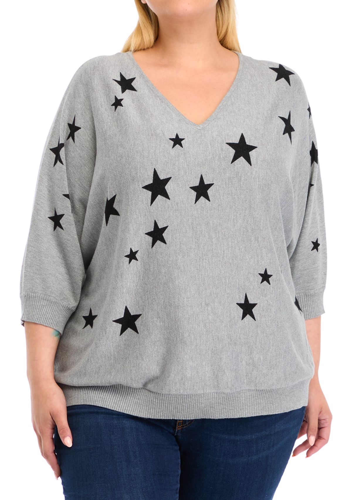 Plus Size Elbow Sleeve Sweater Knit Print 