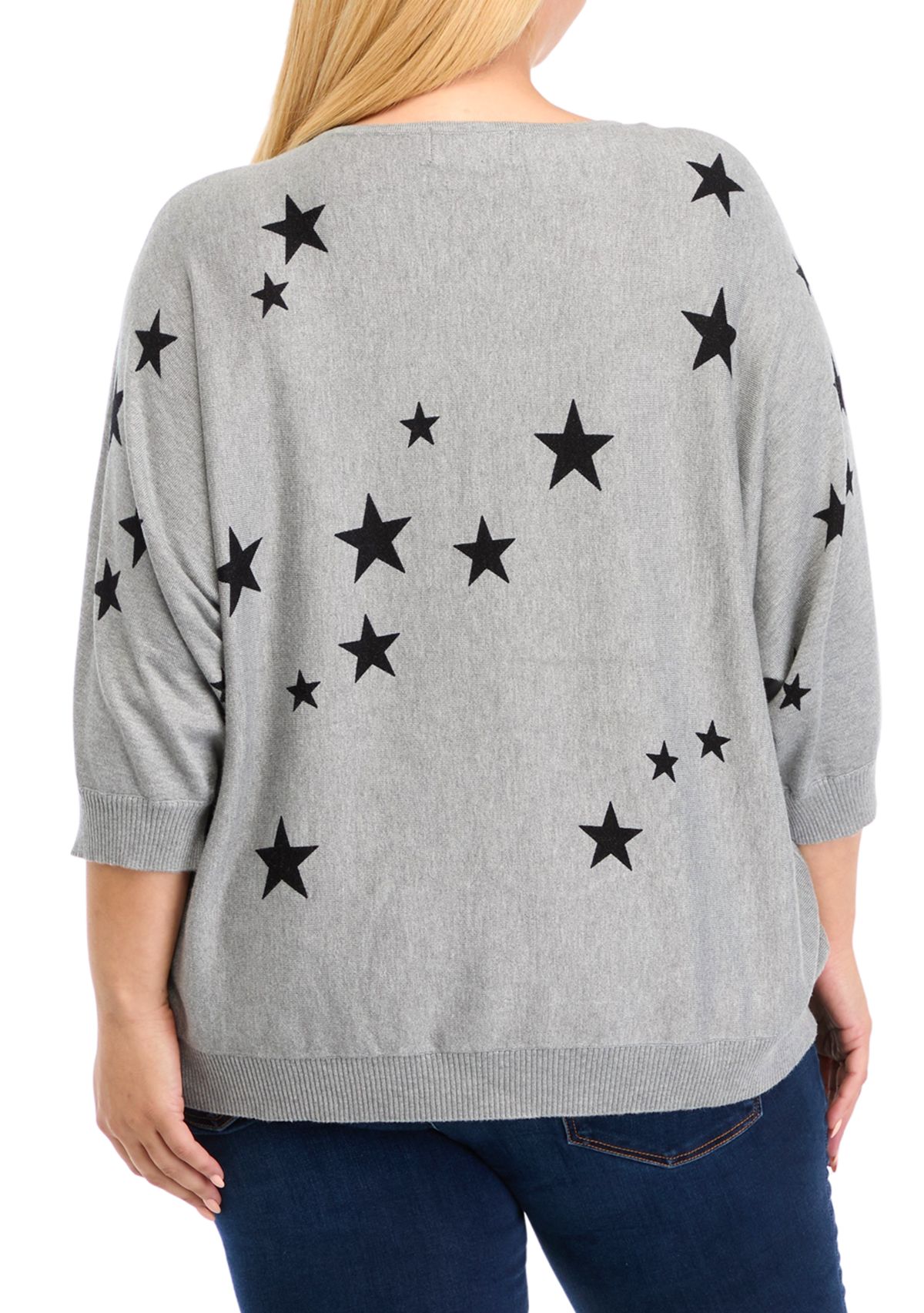 Plus Size Elbow Sleeve Sweater Knit Print 