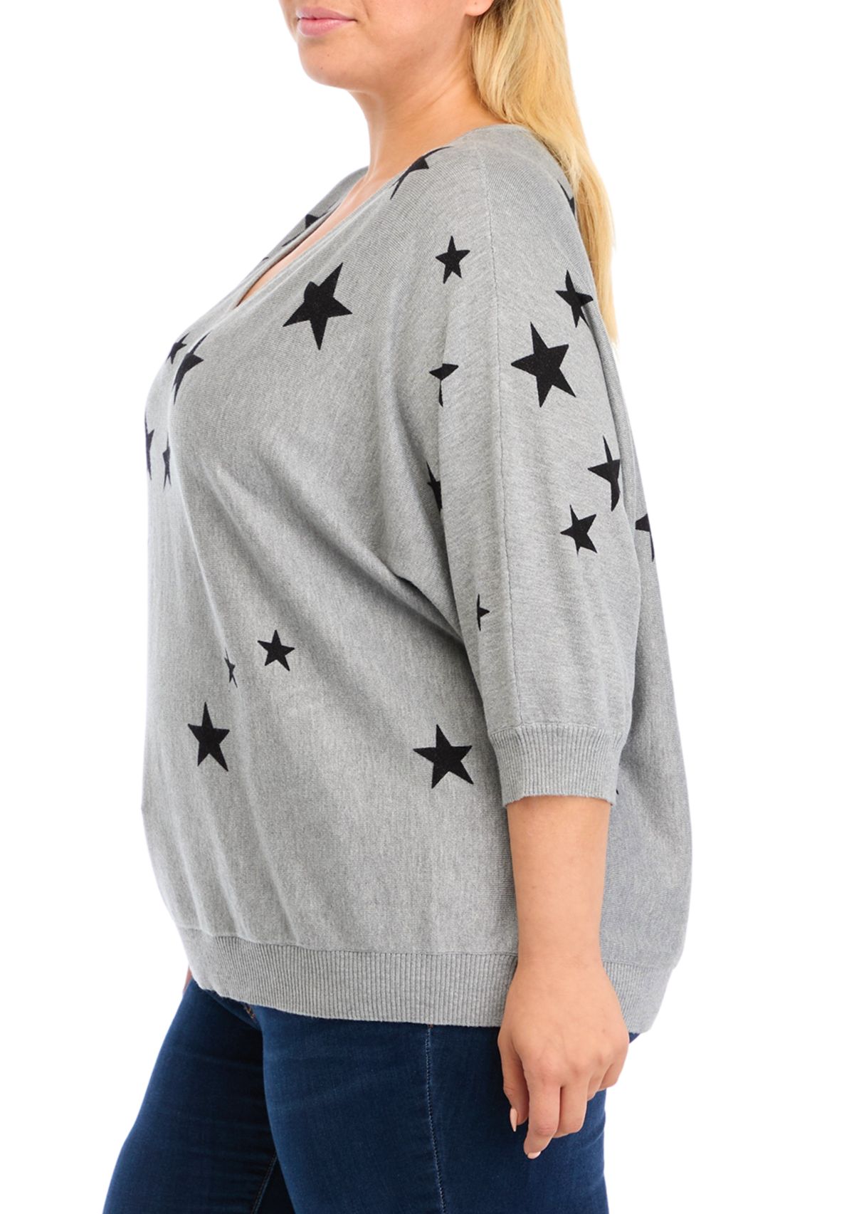Plus Size Elbow Sleeve Sweater Knit Print 