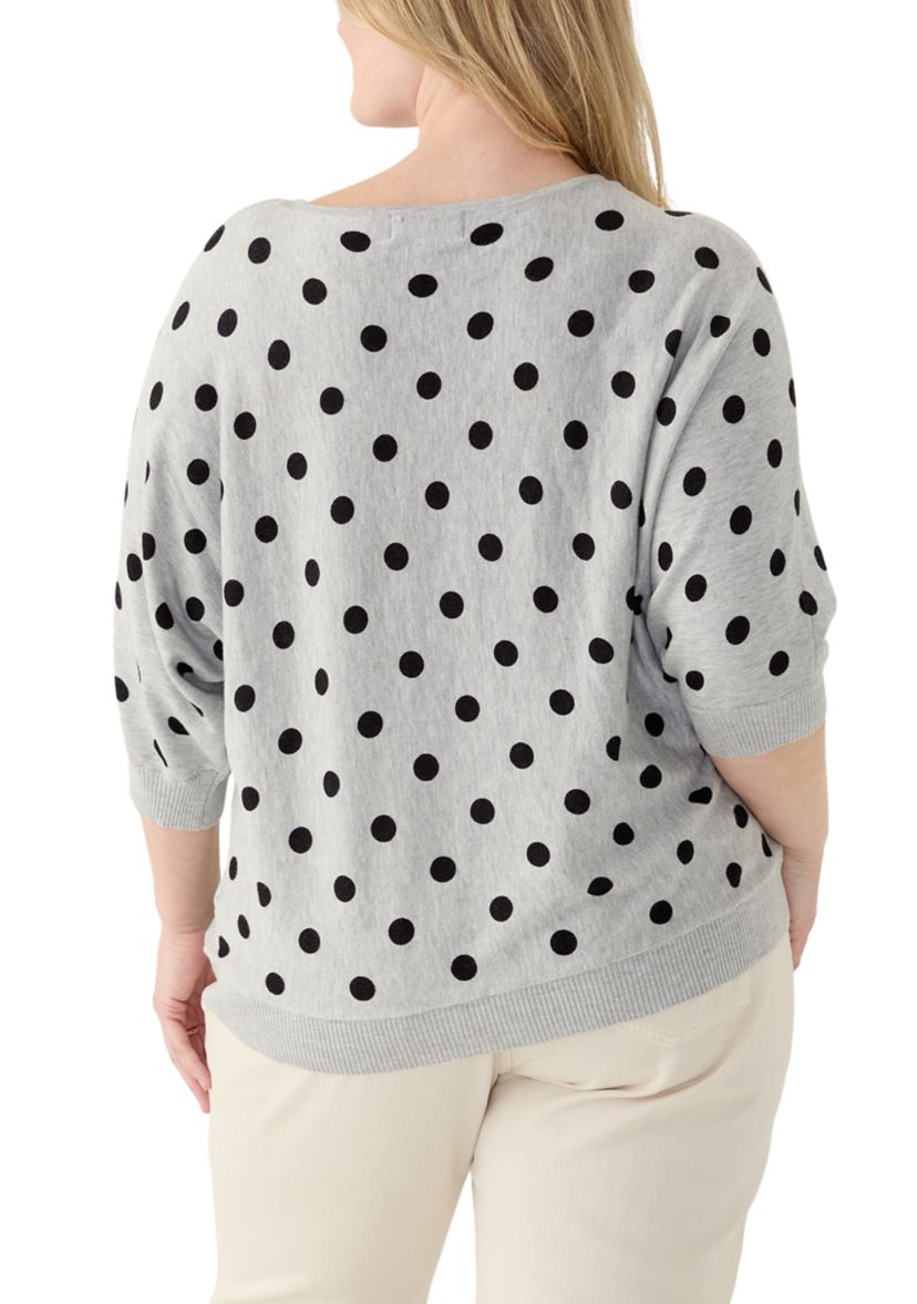 Plus Size Elbow Sleeve Printed Knit Sweater