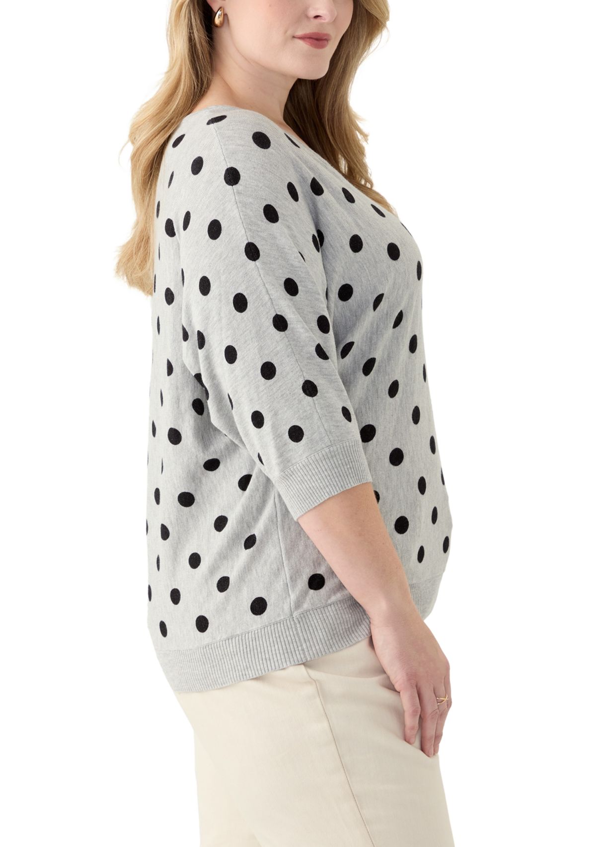 Plus Size Elbow Sleeve Printed Knit Sweater