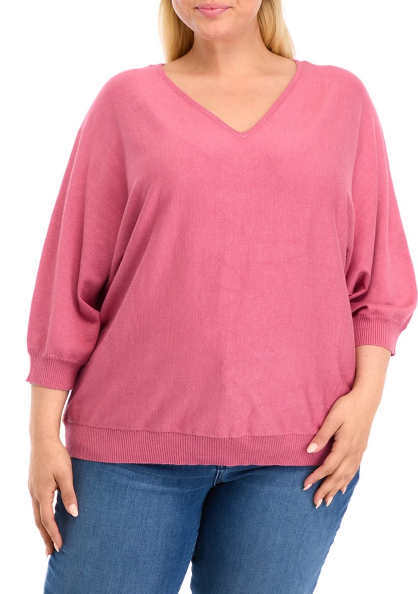 Plus Size Solid Elbow Sleeve Knit Sweater 