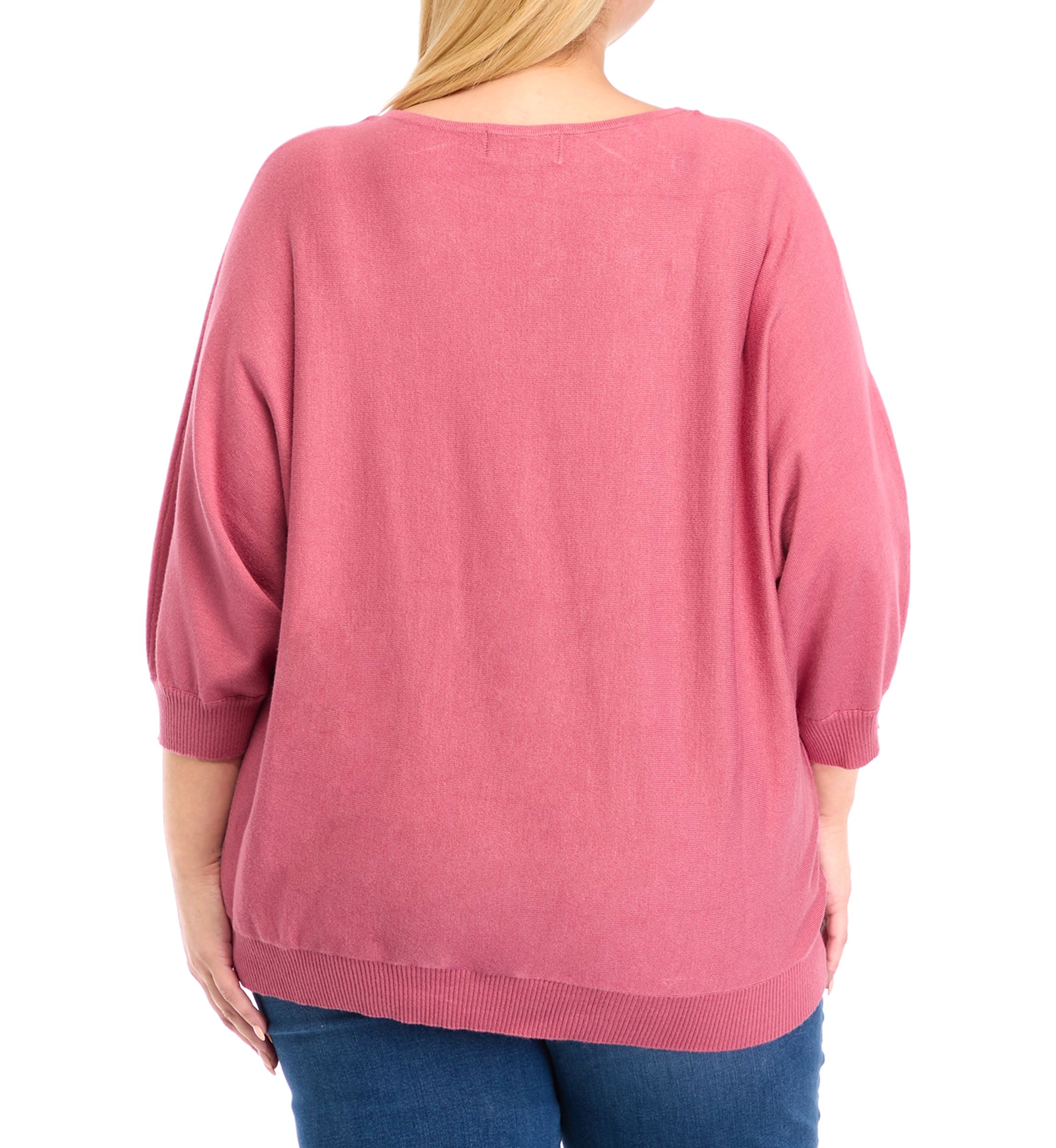 Plus Size Solid Elbow Sleeve Knit Sweater 