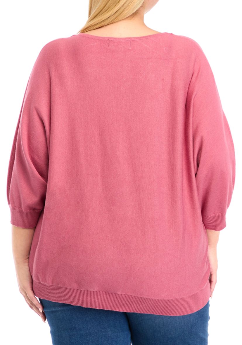 Plus Size Solid Elbow Sleeve Knit Sweater 
