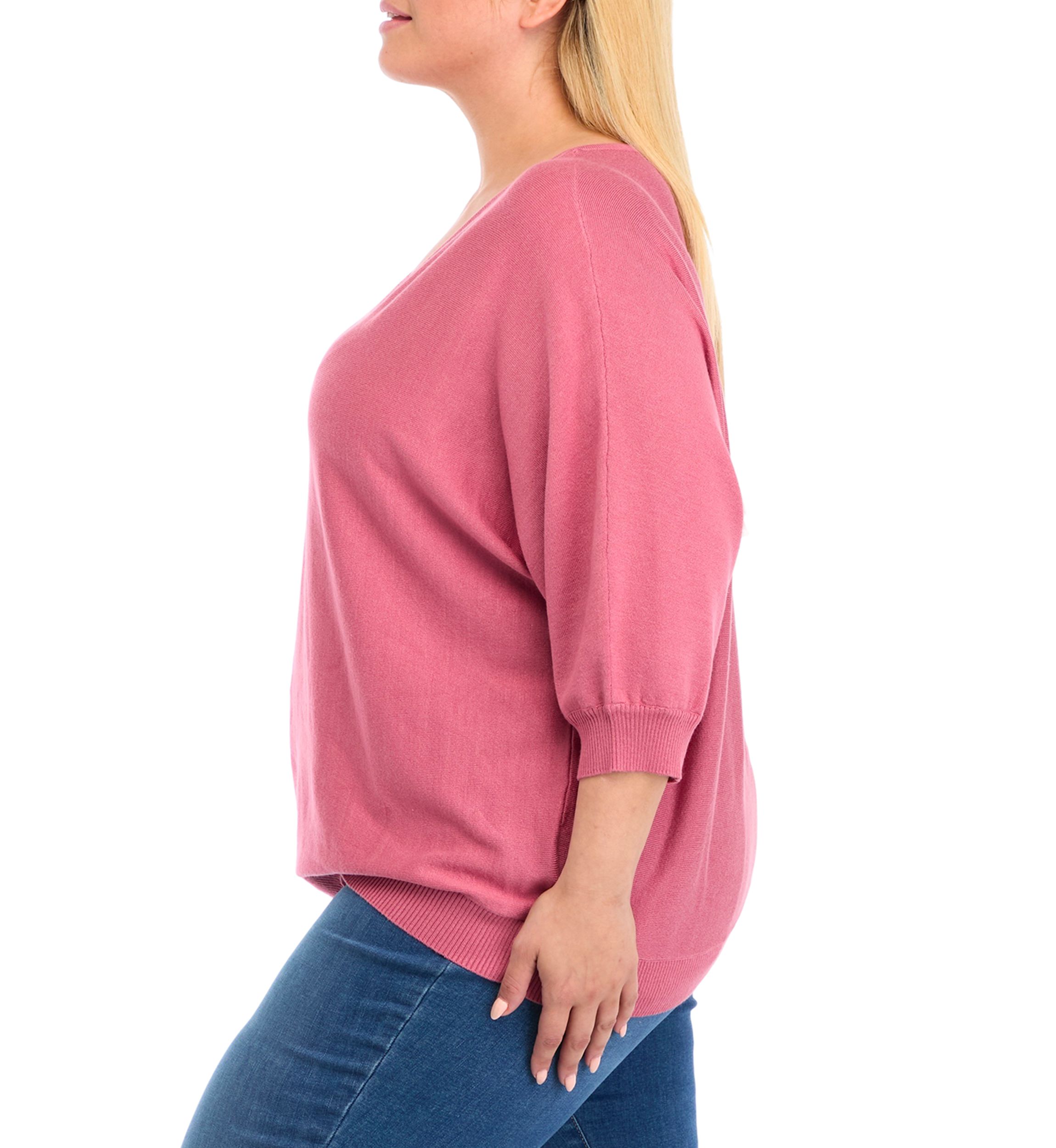 Plus Size Solid Elbow Sleeve Knit Sweater 