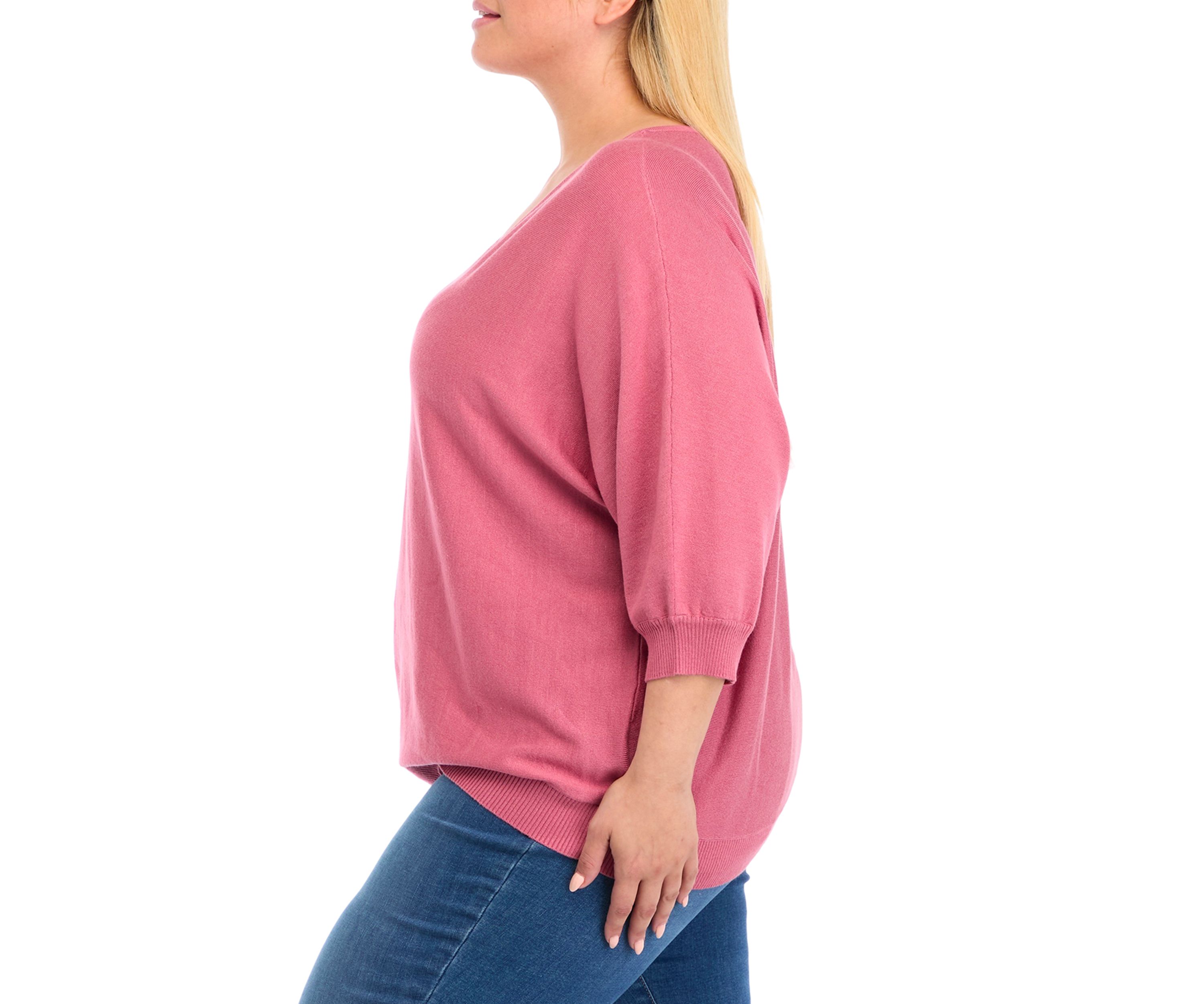 Plus Size Solid Elbow Sleeve Knit Sweater 