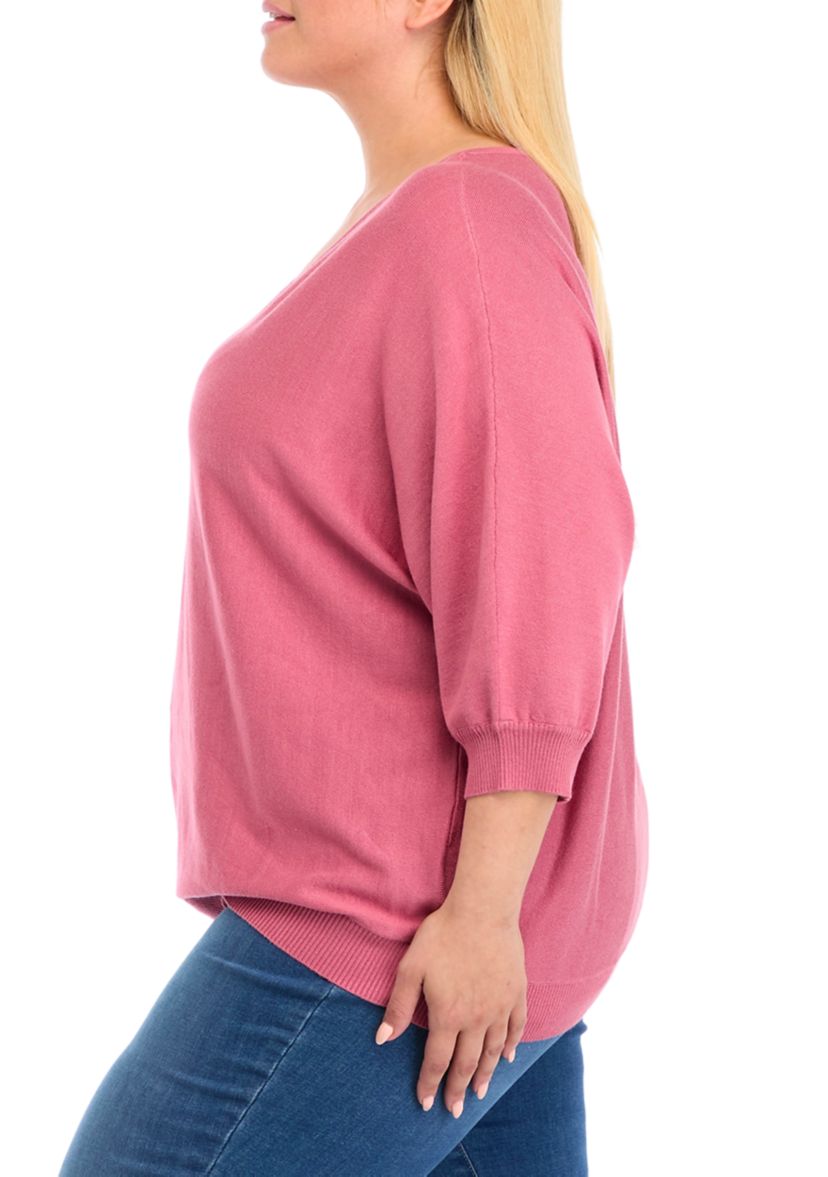 Plus Size Solid Elbow Sleeve Knit Sweater 