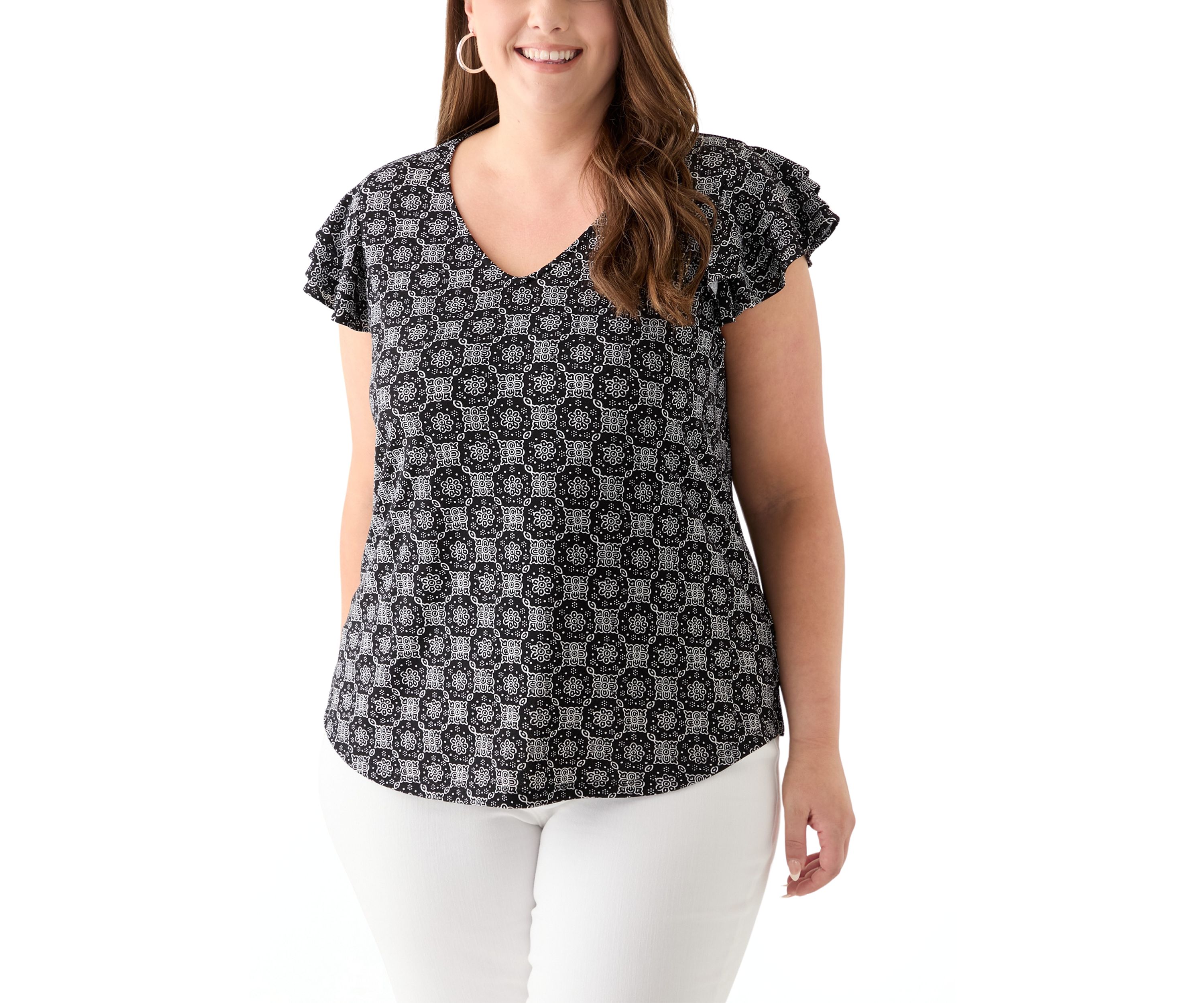 Plus Size Flutter Sleeve V-Neck Blouse 