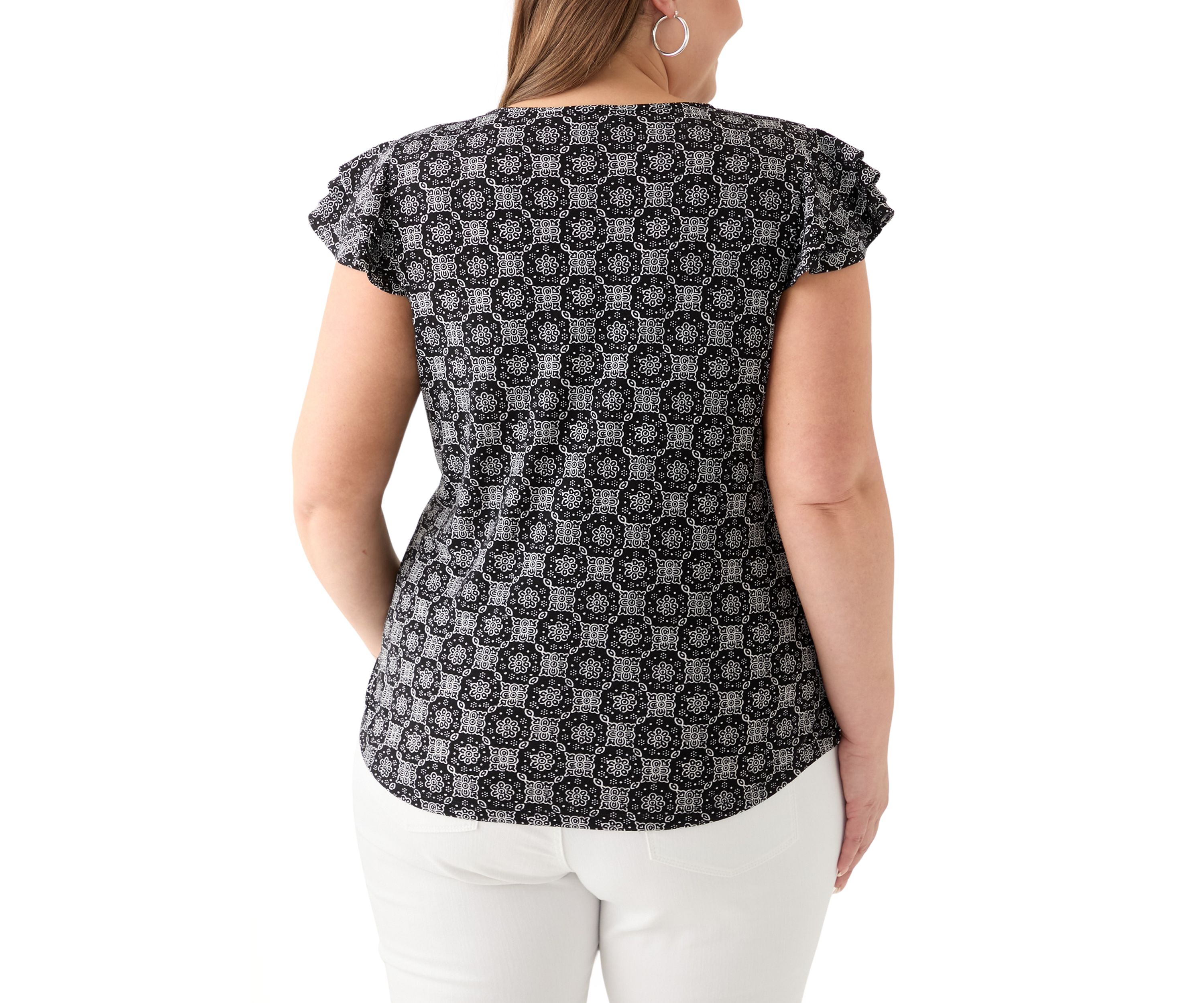 Plus Size Flutter Sleeve V-Neck Blouse 