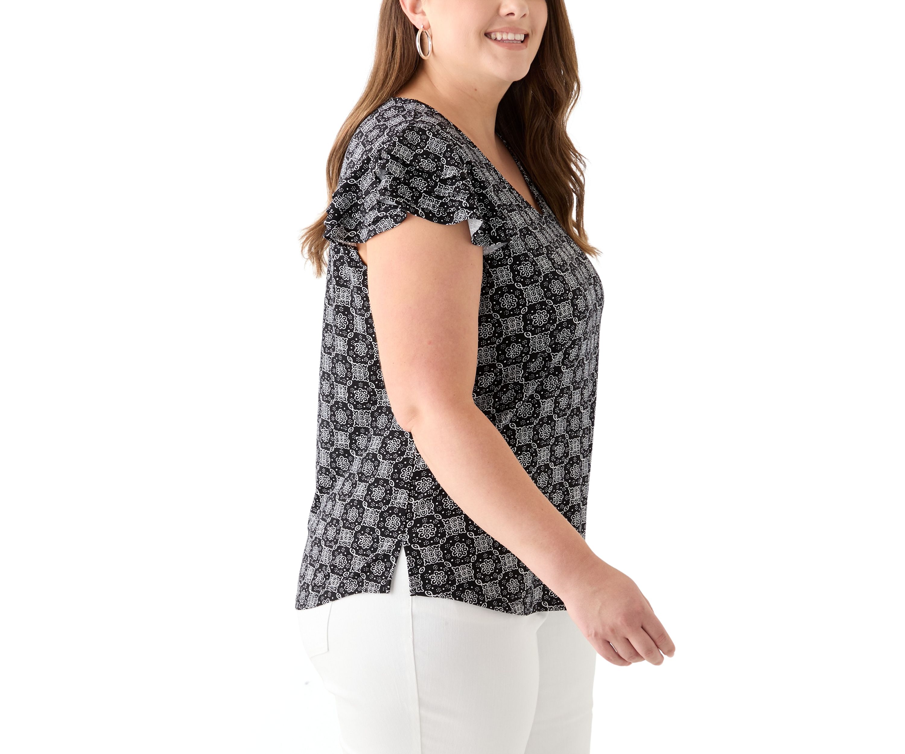 Plus Size Flutter Sleeve V-Neck Blouse 