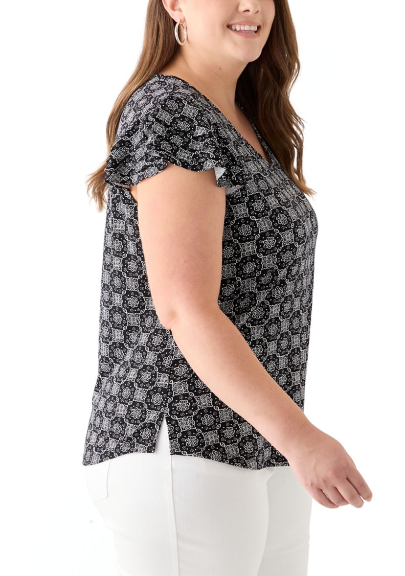 Plus Size Flutter Sleeve V-Neck Blouse 