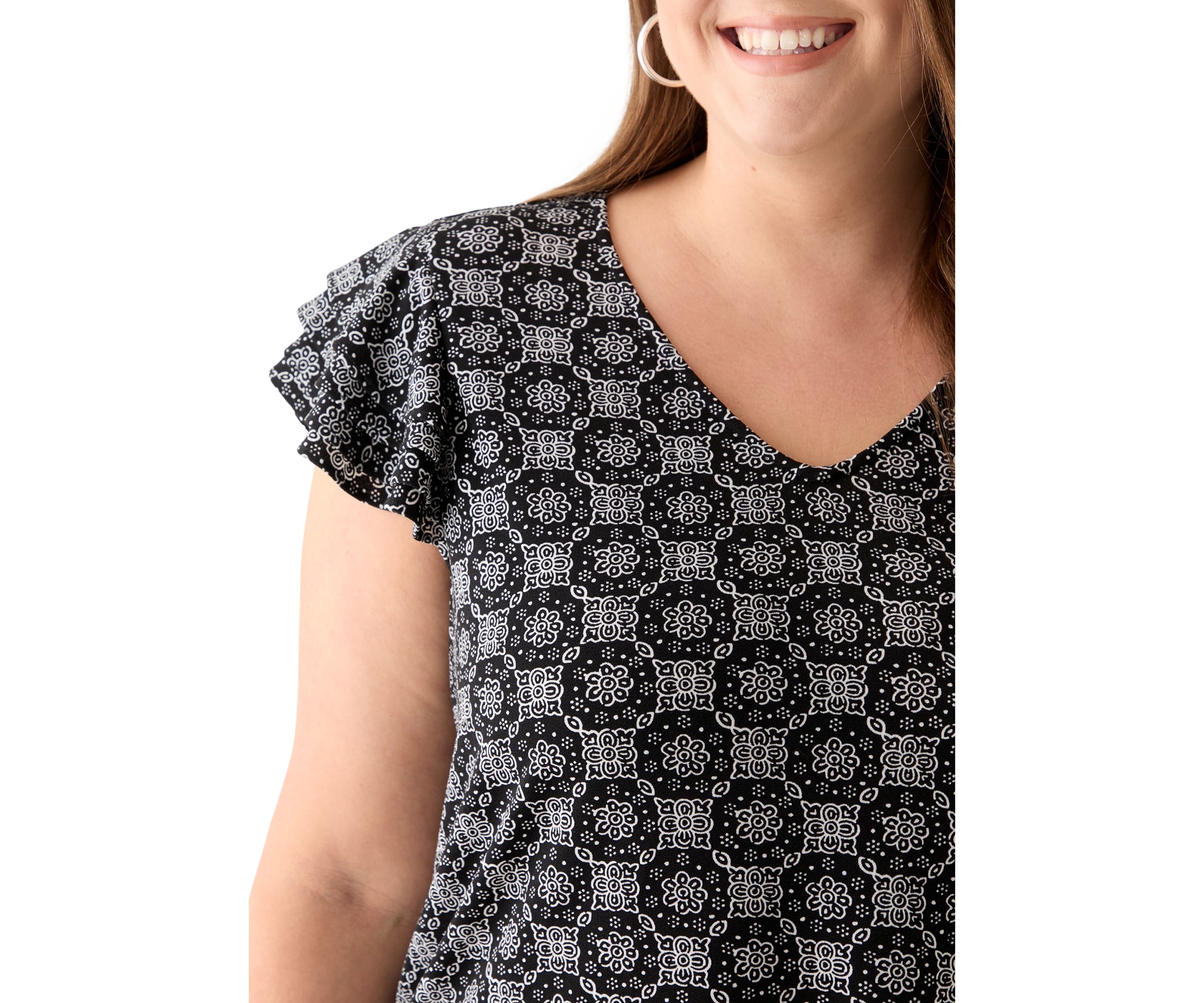 Plus Size Flutter Sleeve V-Neck Blouse 