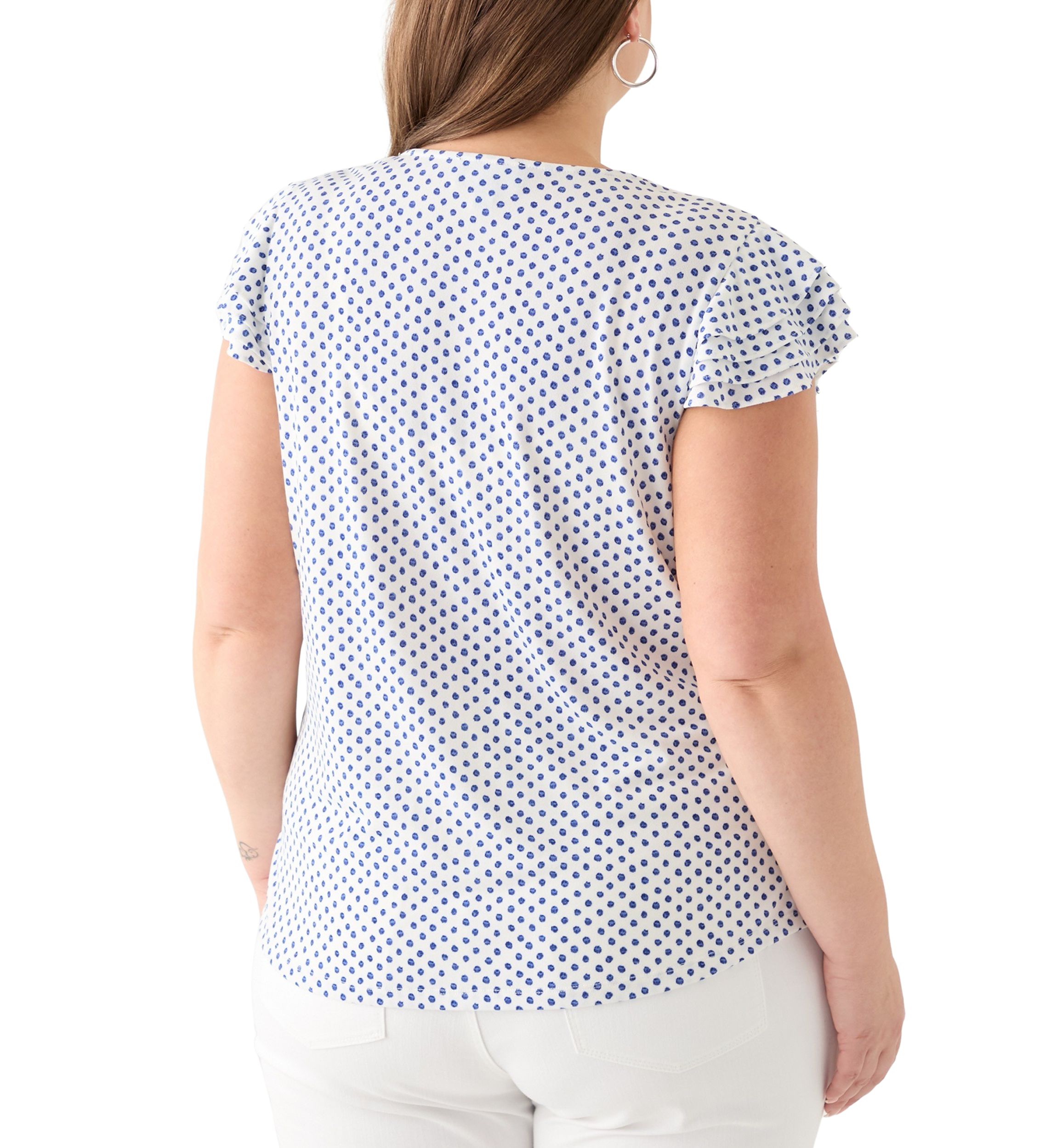 Plus Size Flutter Sleeve Printed V-Neck Zop