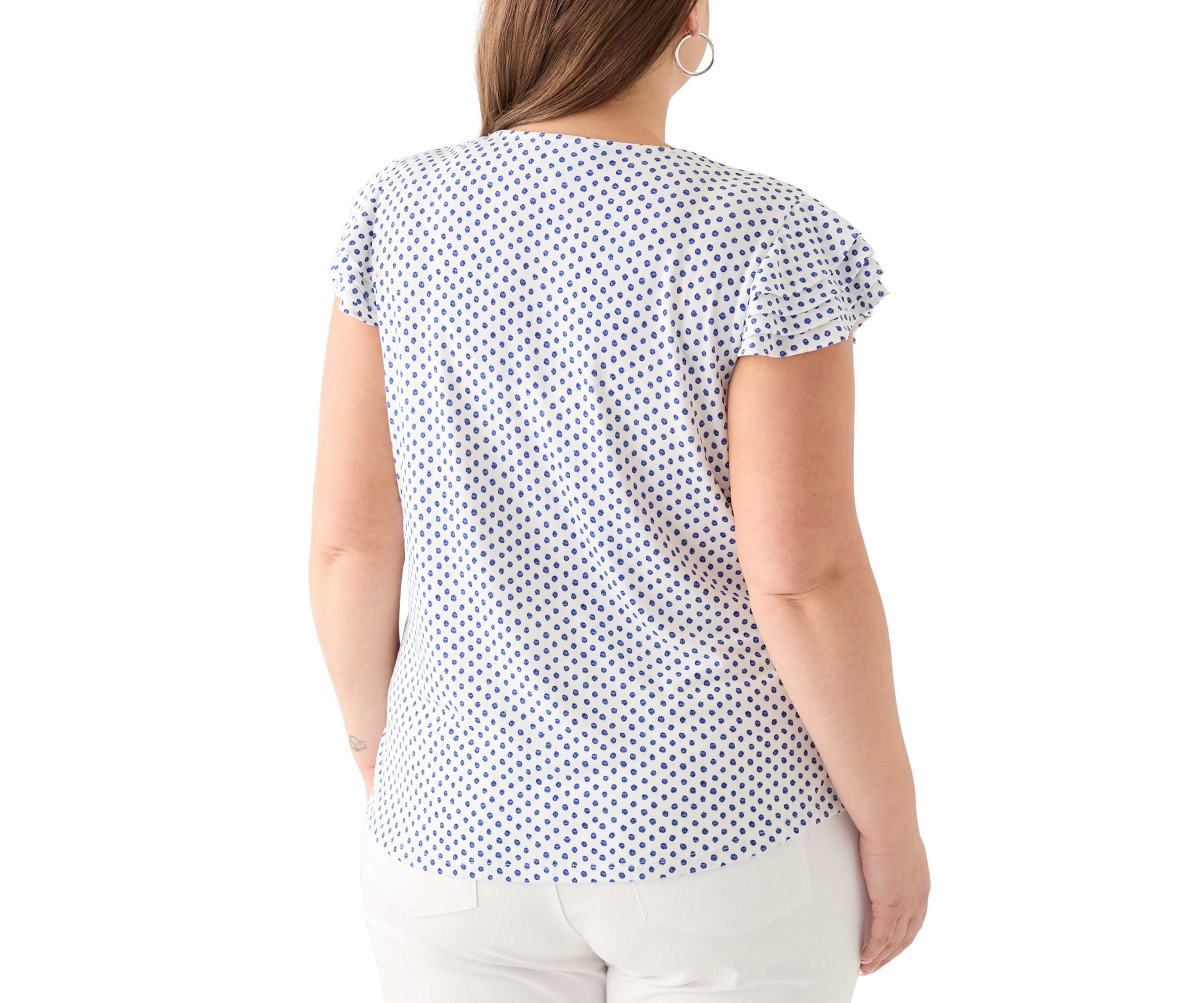 Plus Size Flutter Sleeve Printed V-Neck Zop