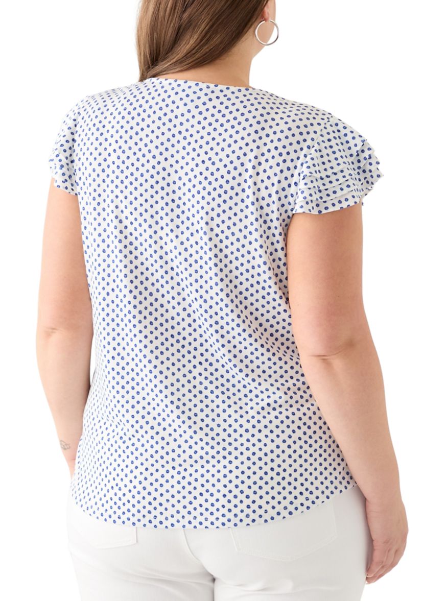 Plus Size Flutter Sleeve Printed V-Neck Zop