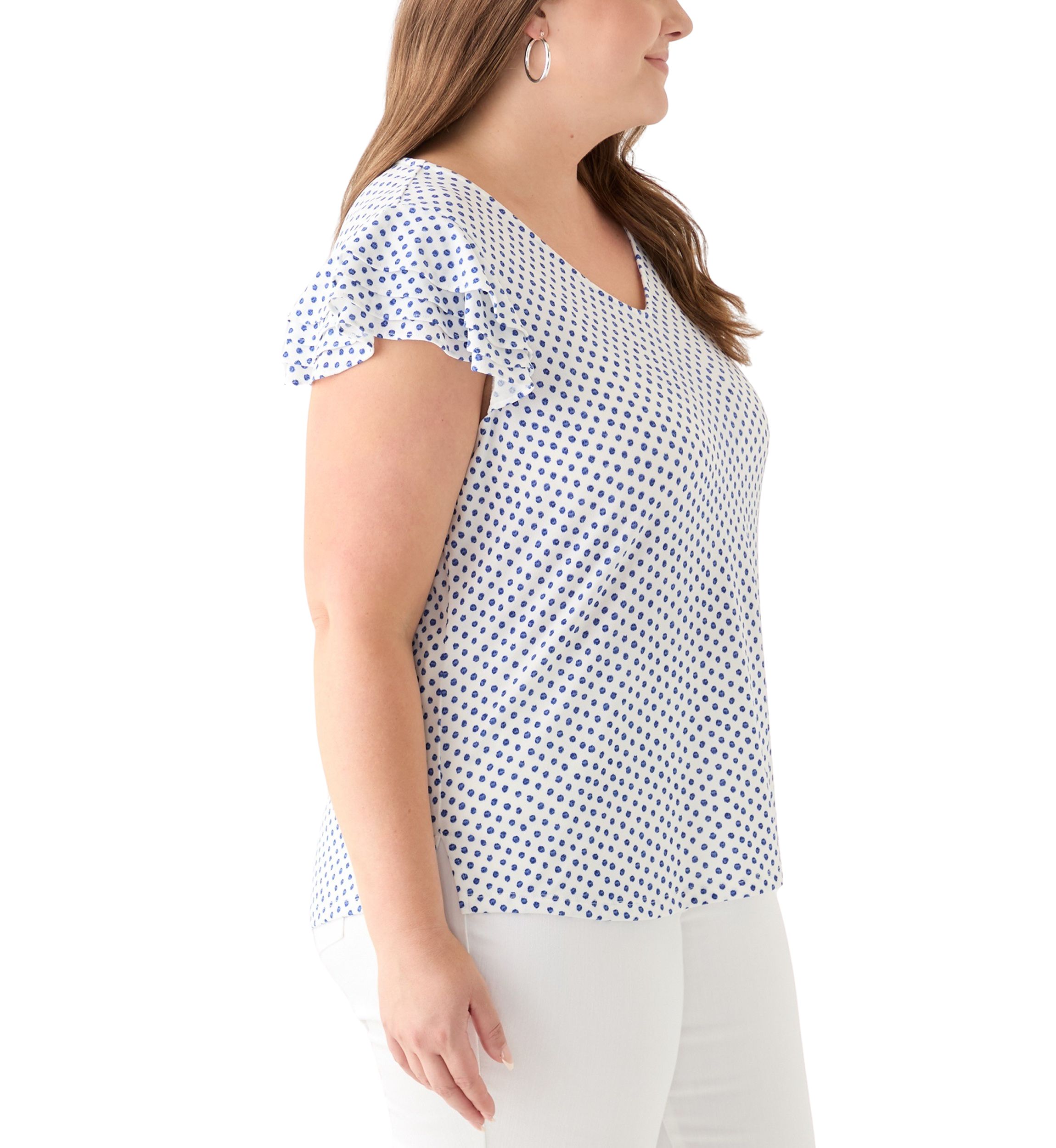 Plus Size Flutter Sleeve Printed V-Neck Zop