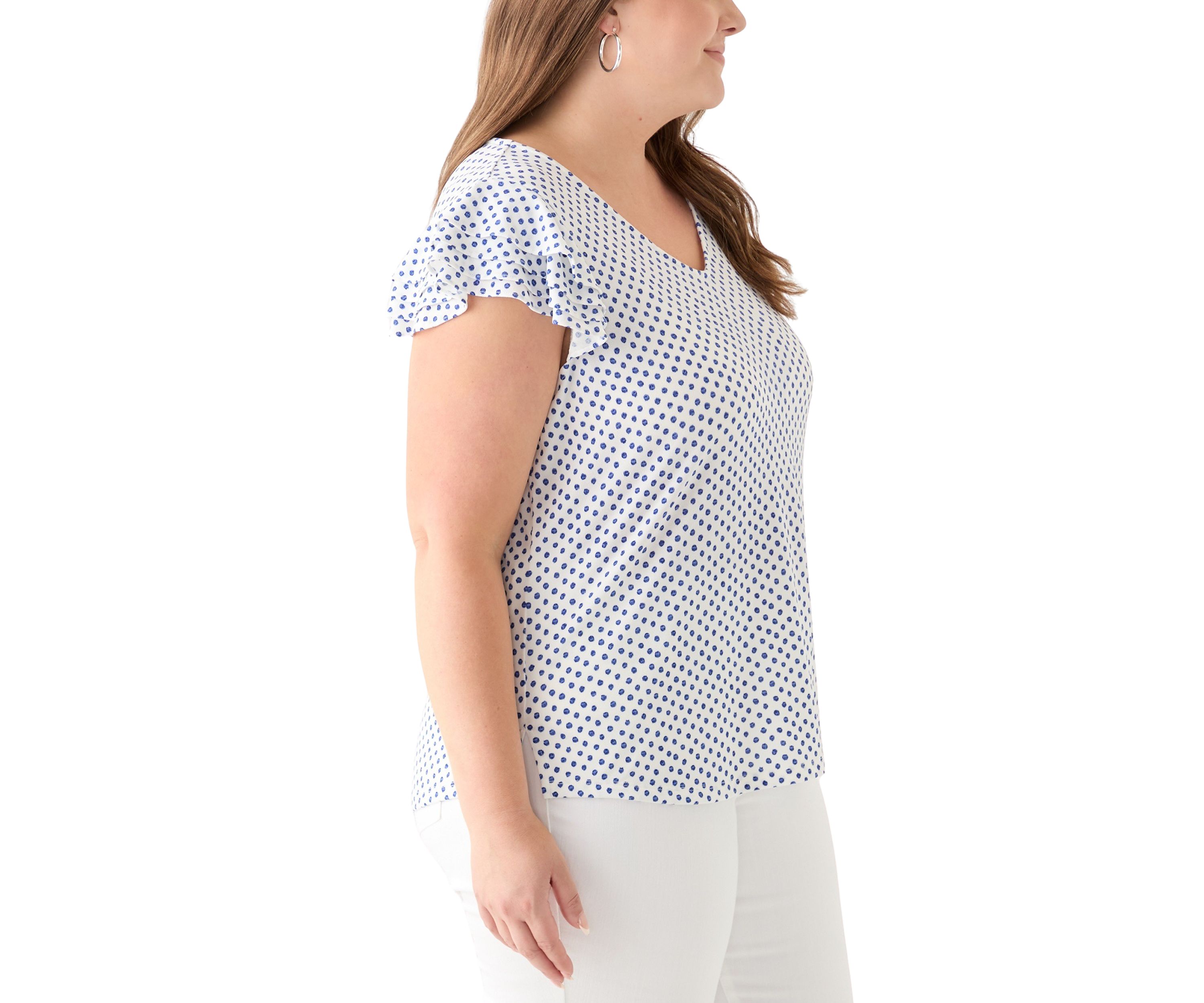 Plus Size Flutter Sleeve Printed V-Neck Zop