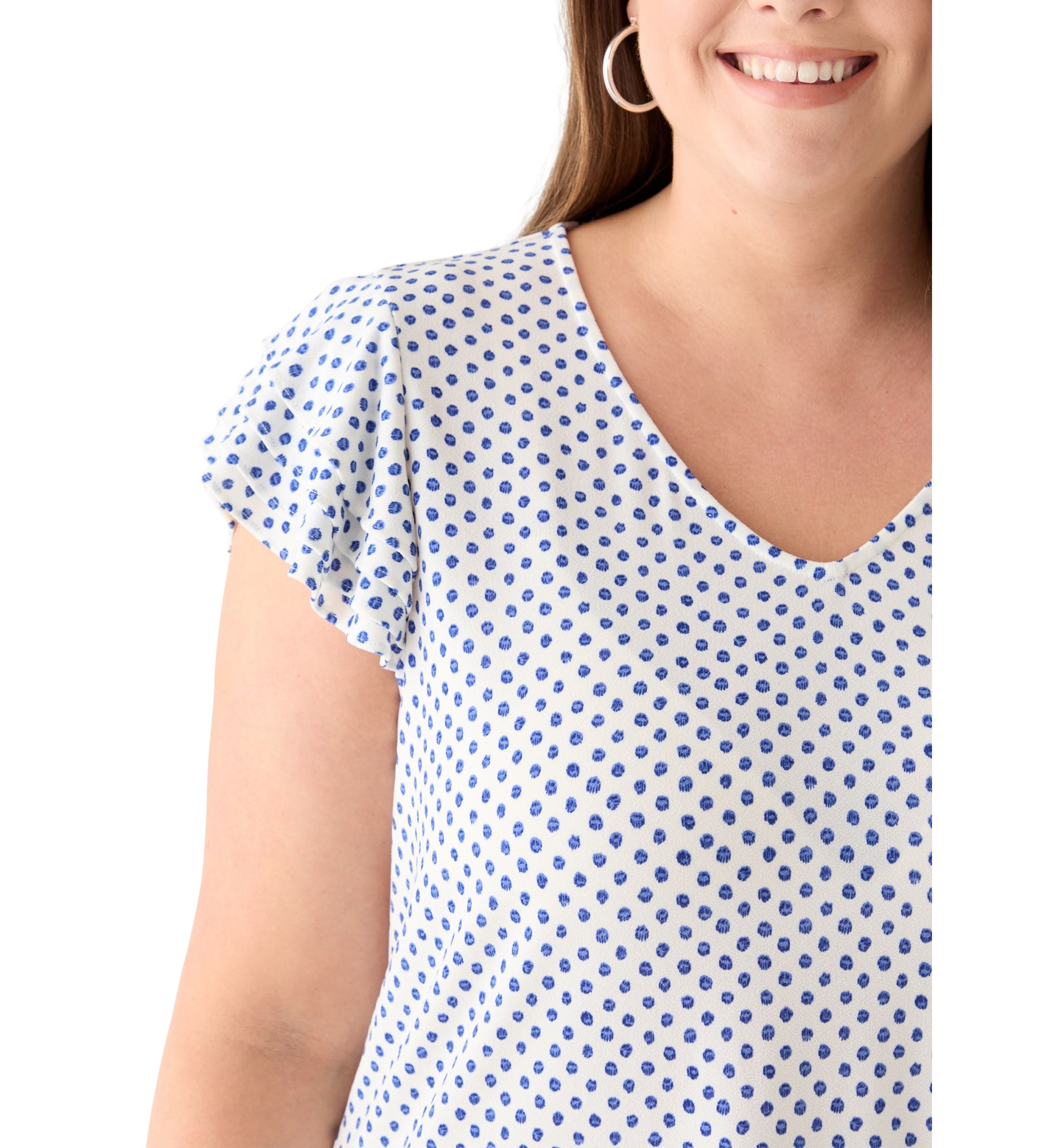 Plus Size Flutter Sleeve Printed V-Neck Zop