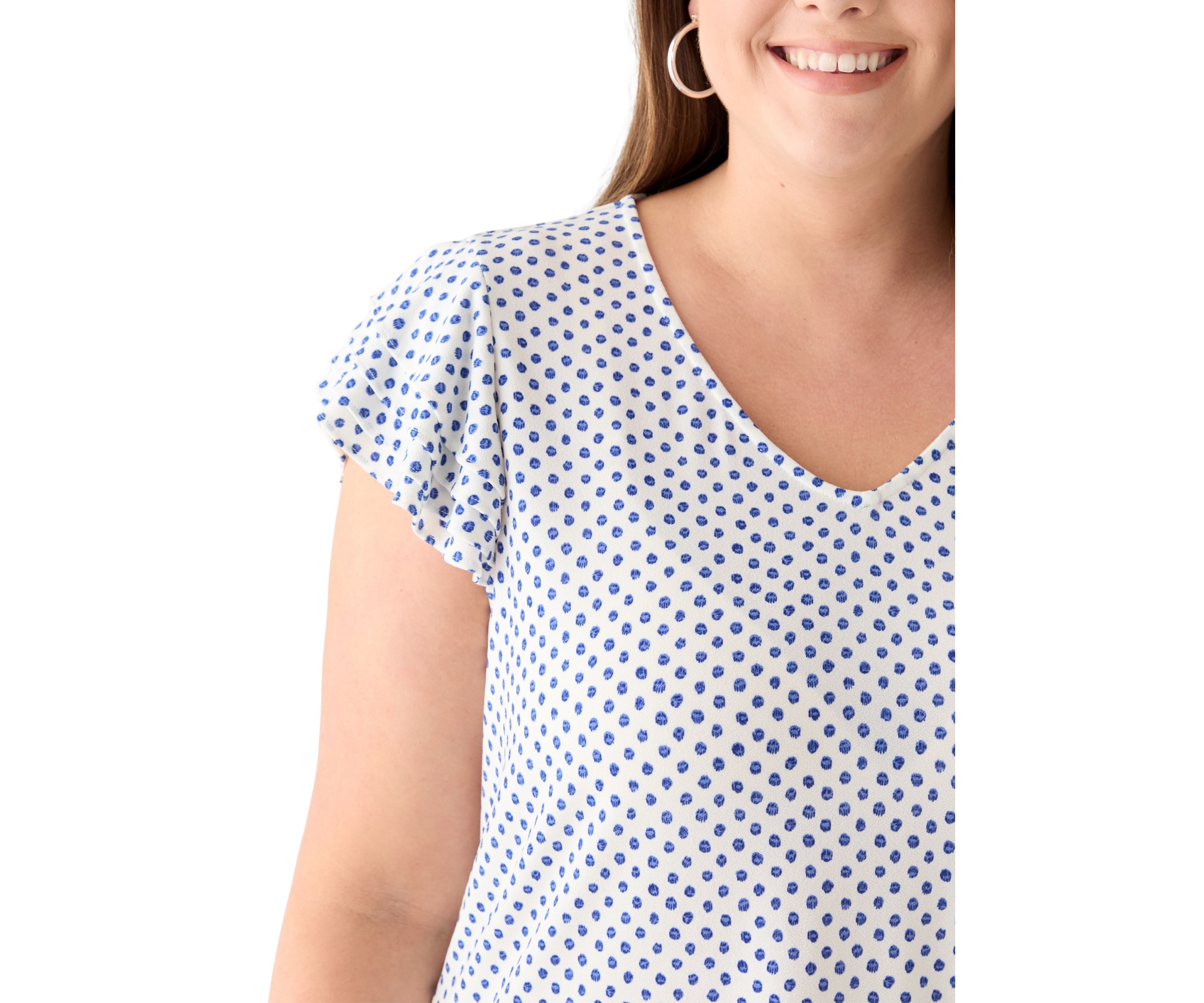 Plus Size Flutter Sleeve Printed V-Neck Zop