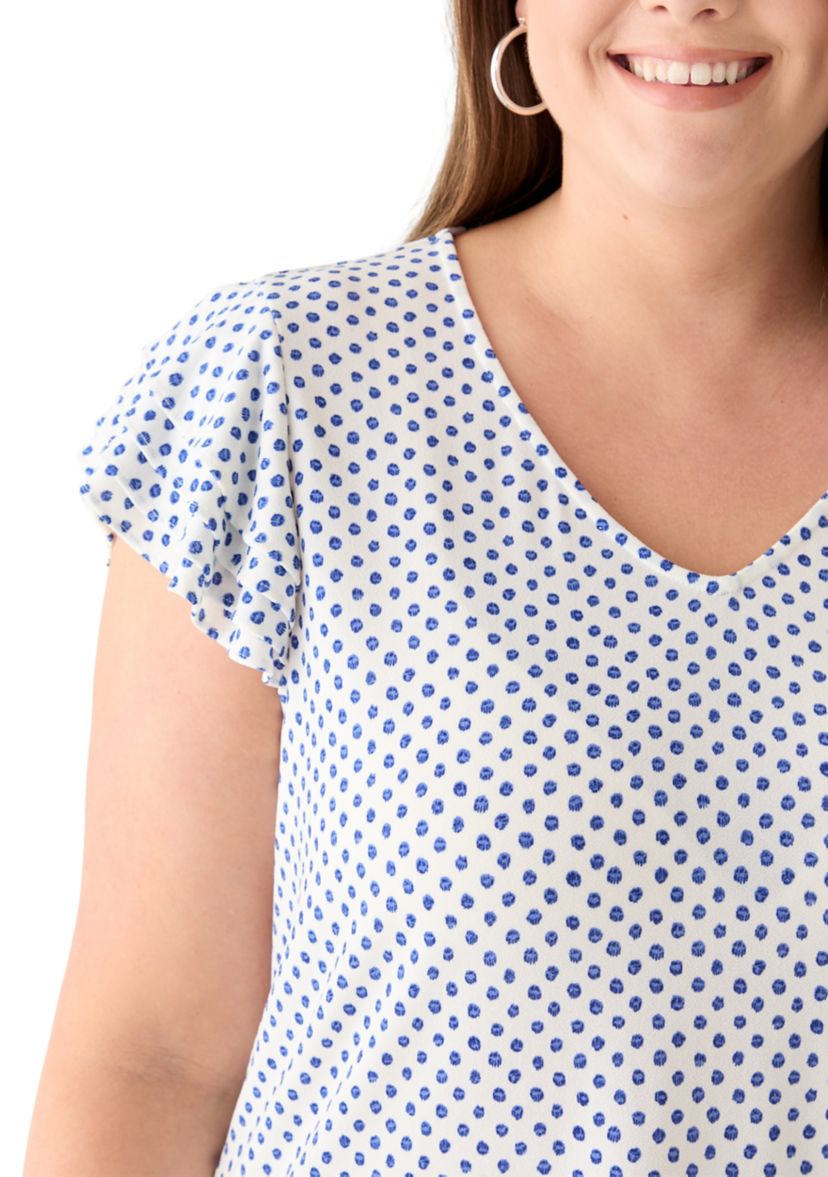 Plus Size Flutter Sleeve Printed V-Neck Zop