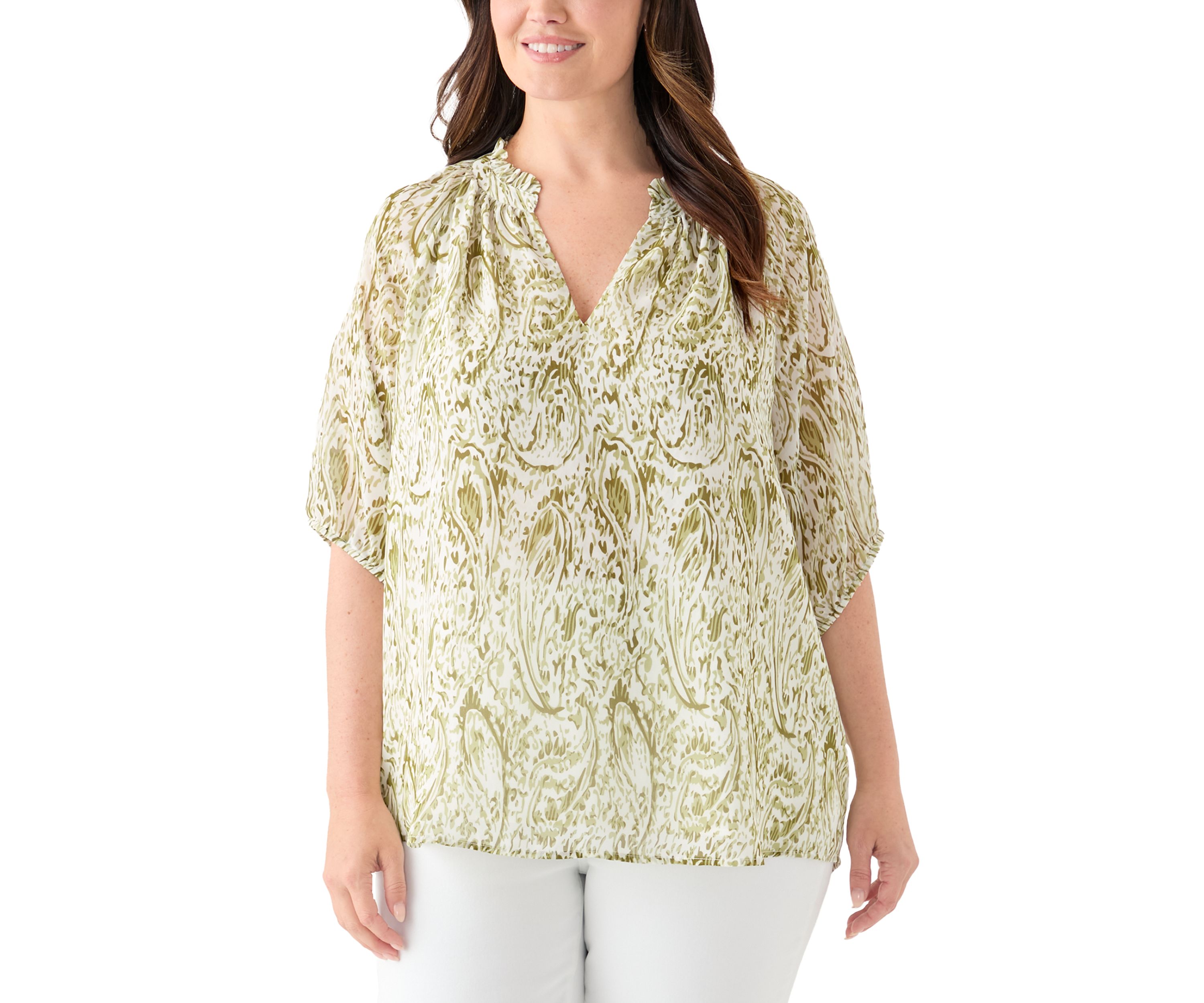 Plus Size Printed Raglan Sleeve Peasant Top