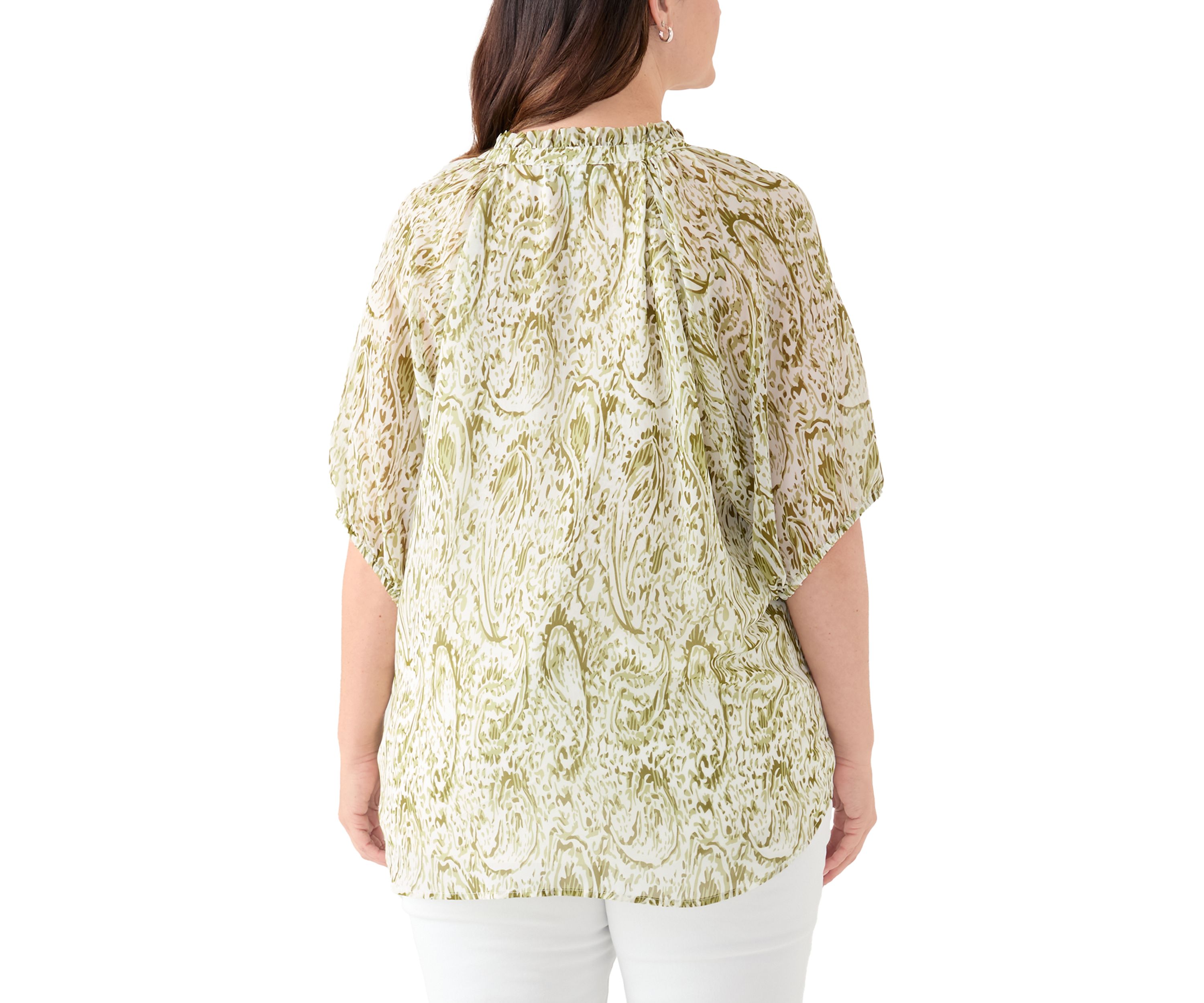 Plus Size Printed Raglan Sleeve Peasant Top