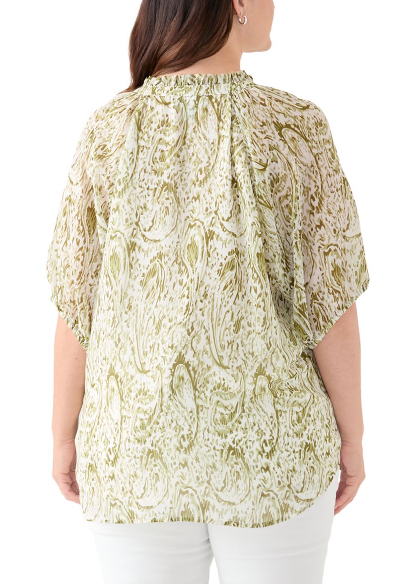 Plus Size Printed Raglan Sleeve Peasant Top