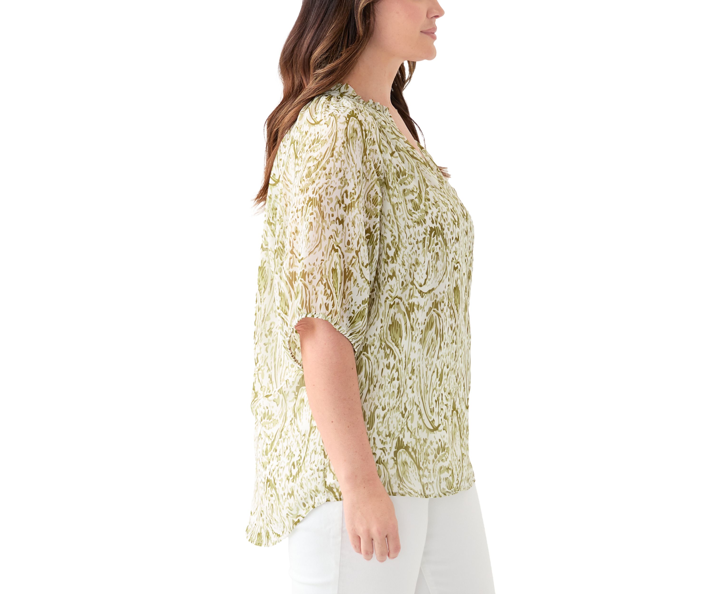 Plus Size Printed Raglan Sleeve Peasant Top