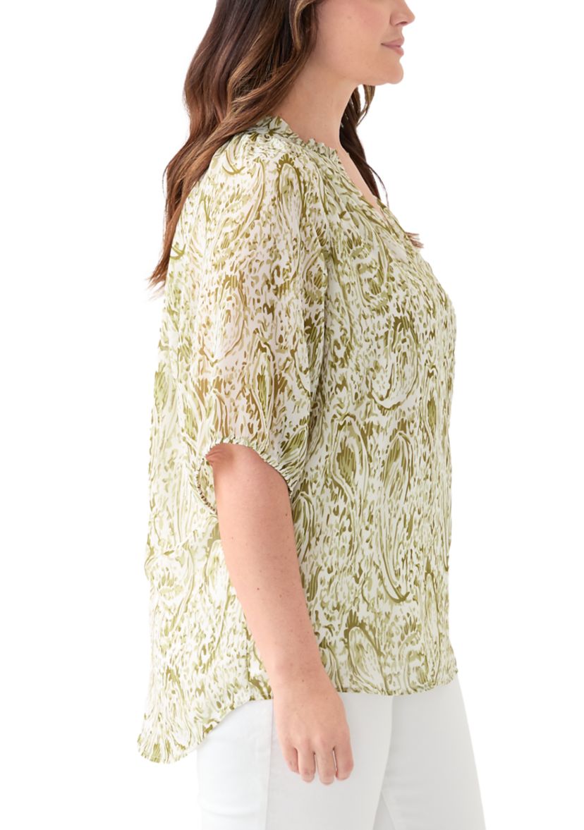 Plus Size Printed Raglan Sleeve Peasant Top
