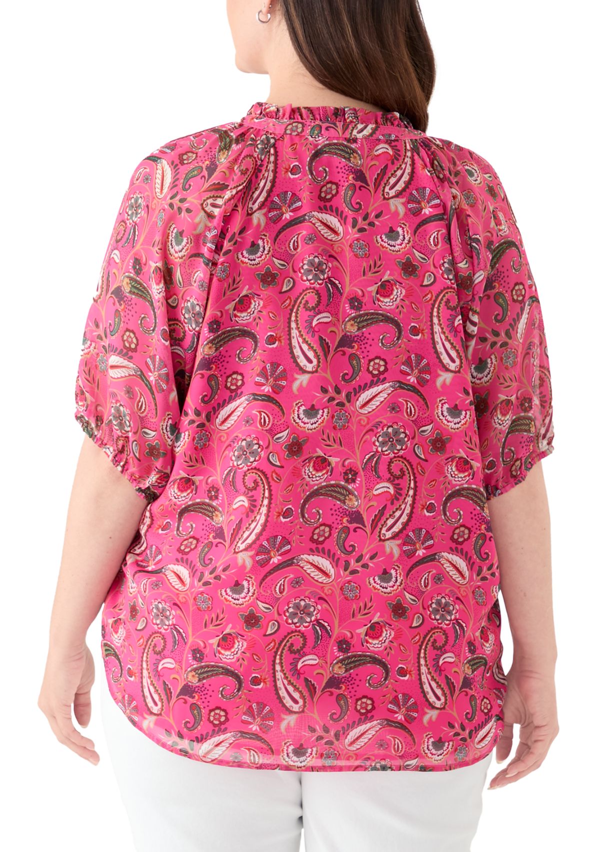Plus Size Printed Raglan Sleeve Peasant Top