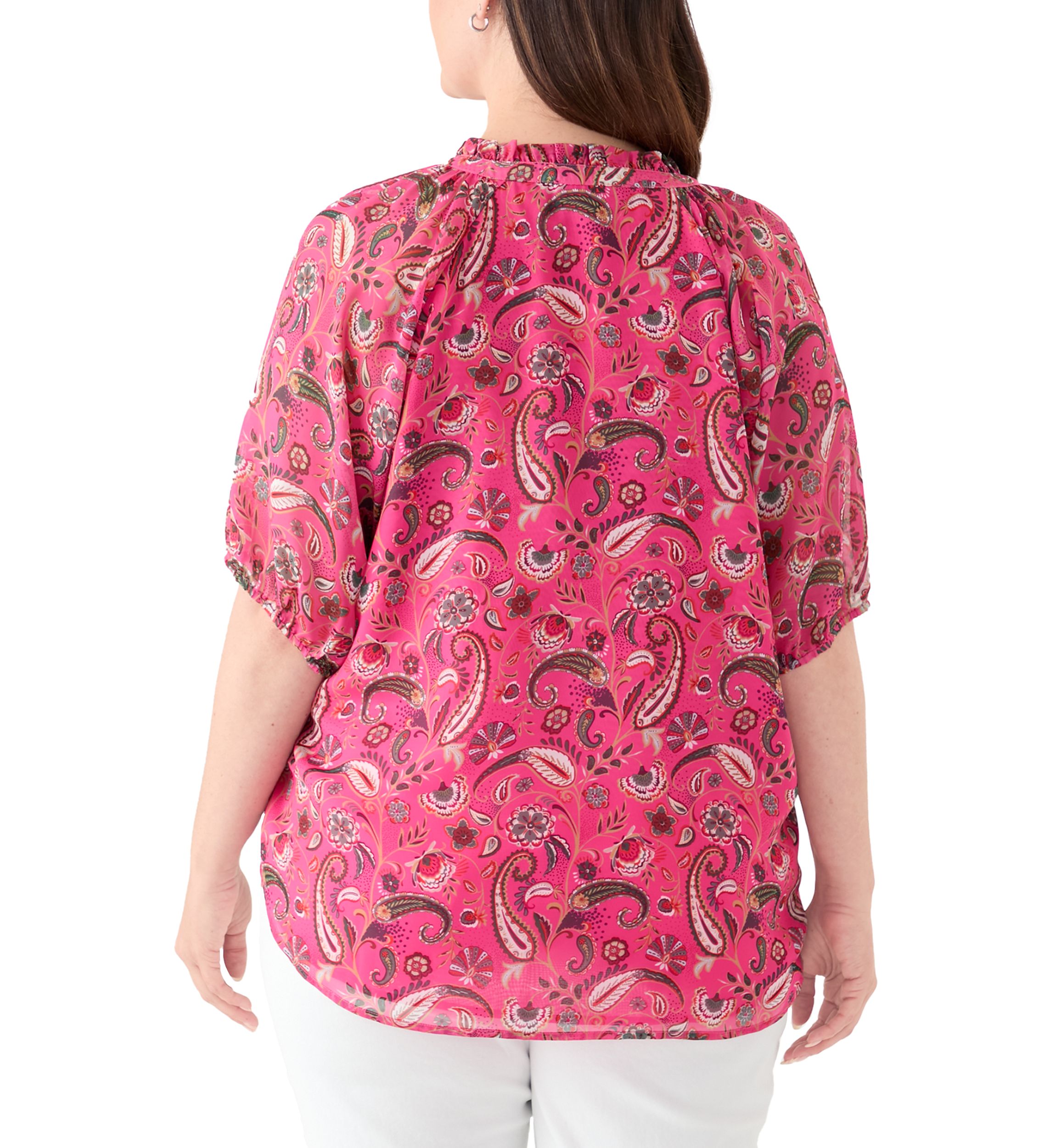 Plus Size Printed Raglan Sleeve Peasant Top