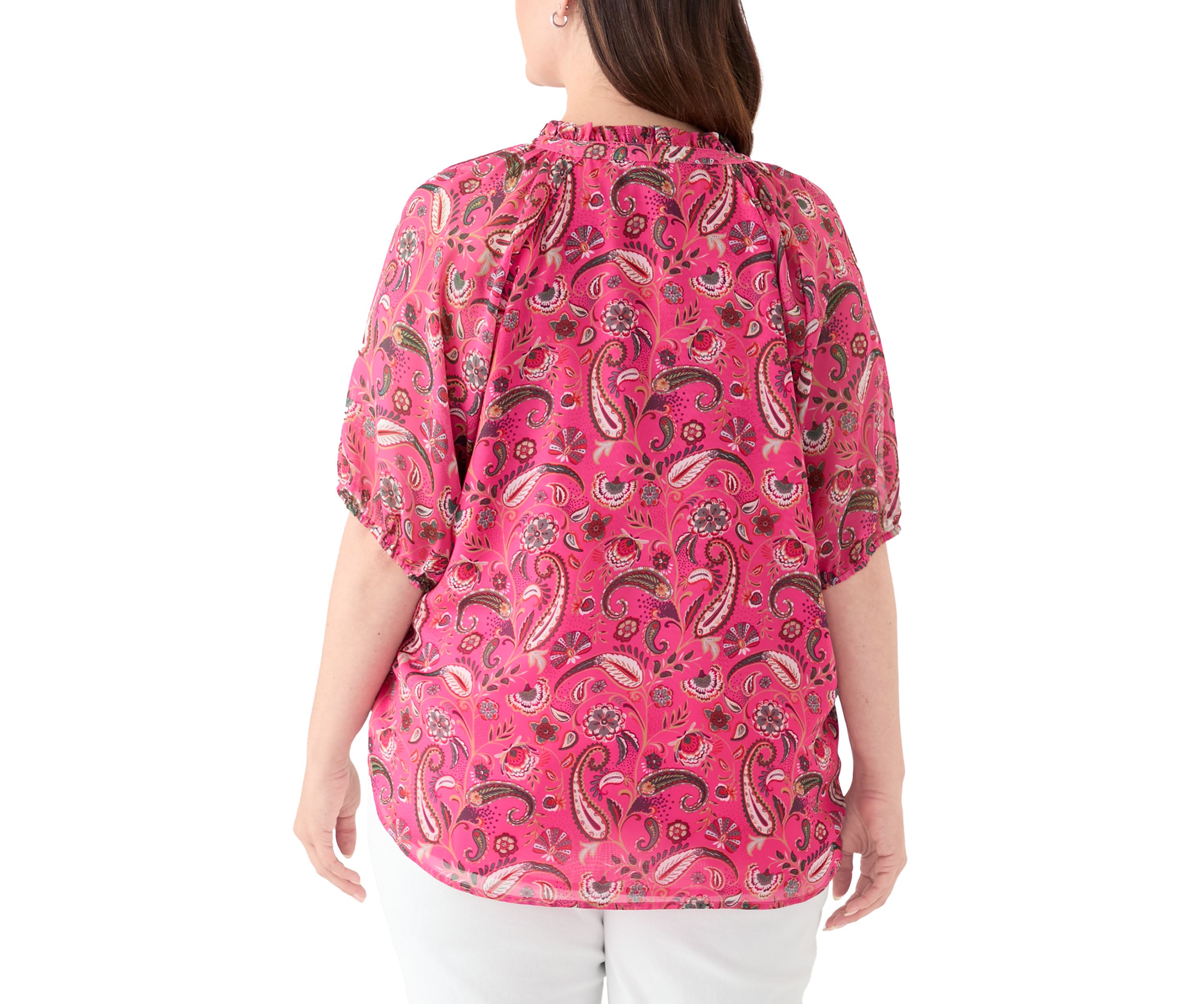 Plus Size Printed Raglan Sleeve Peasant Top