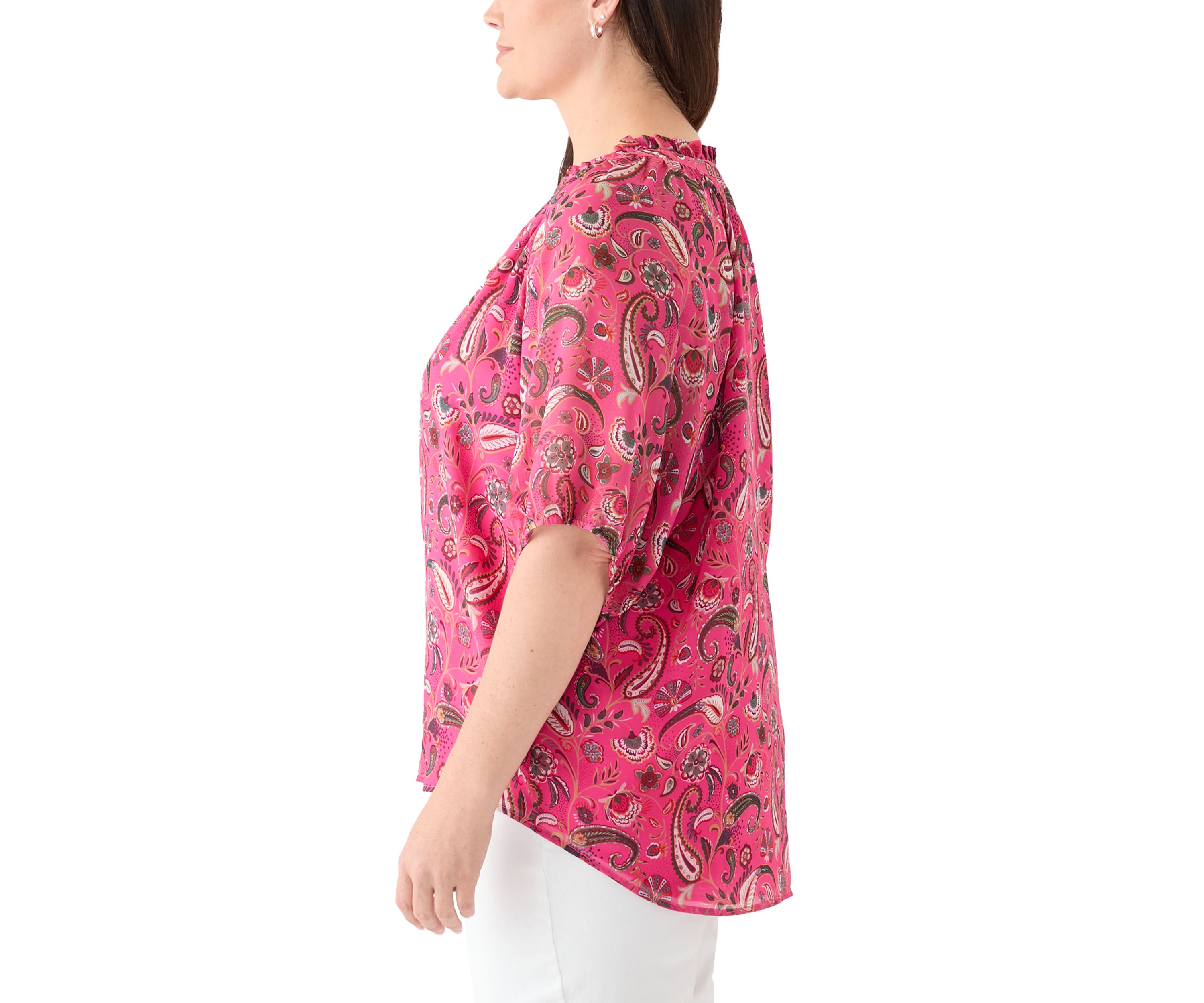 Plus Size Printed Raglan Sleeve Peasant Top