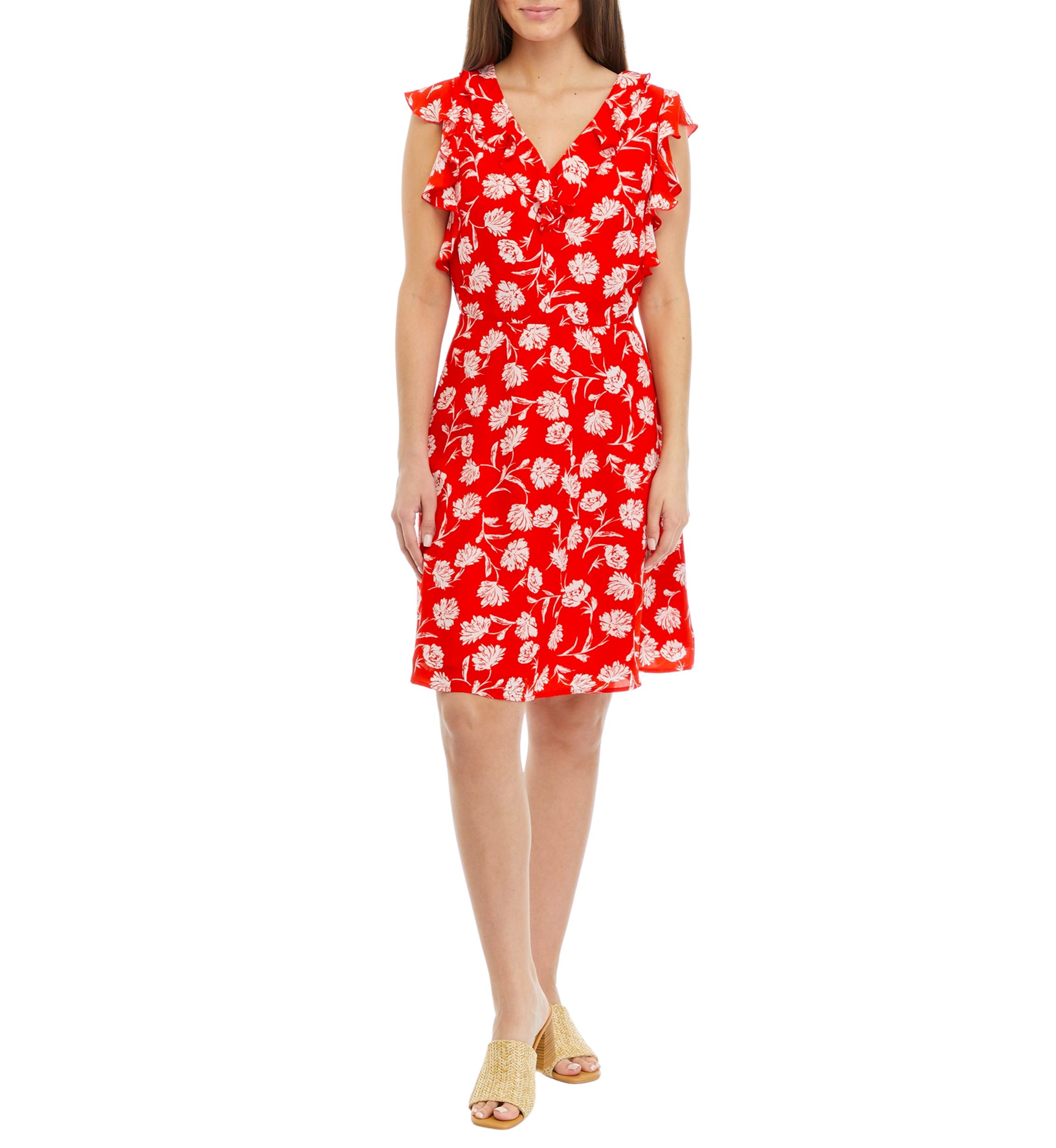 Petite Sleeveless V-Neck Dress with Ruffles 