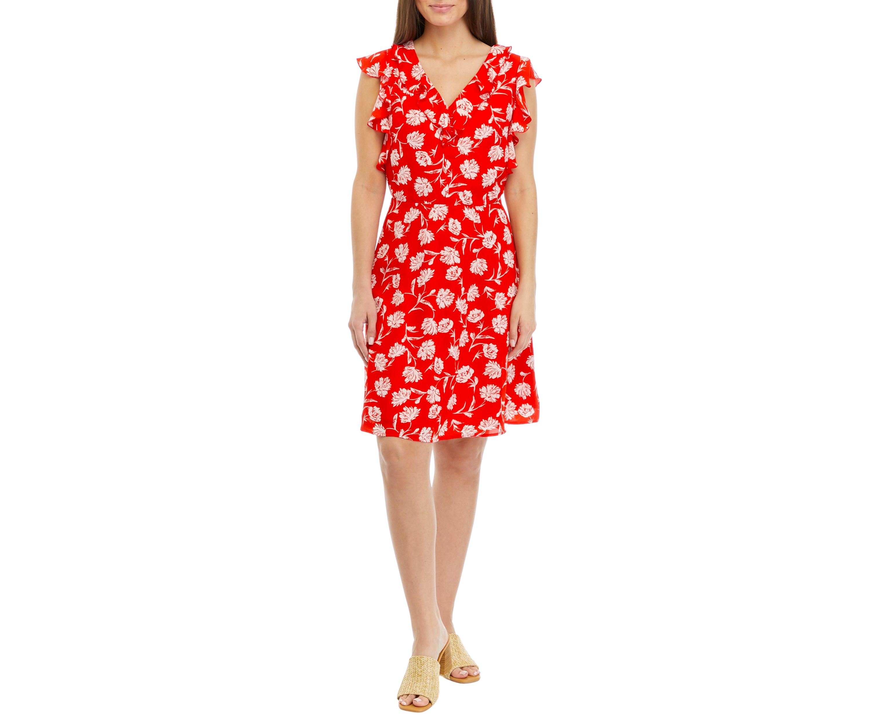 Petite Sleeveless V-Neck Dress with Ruffles 