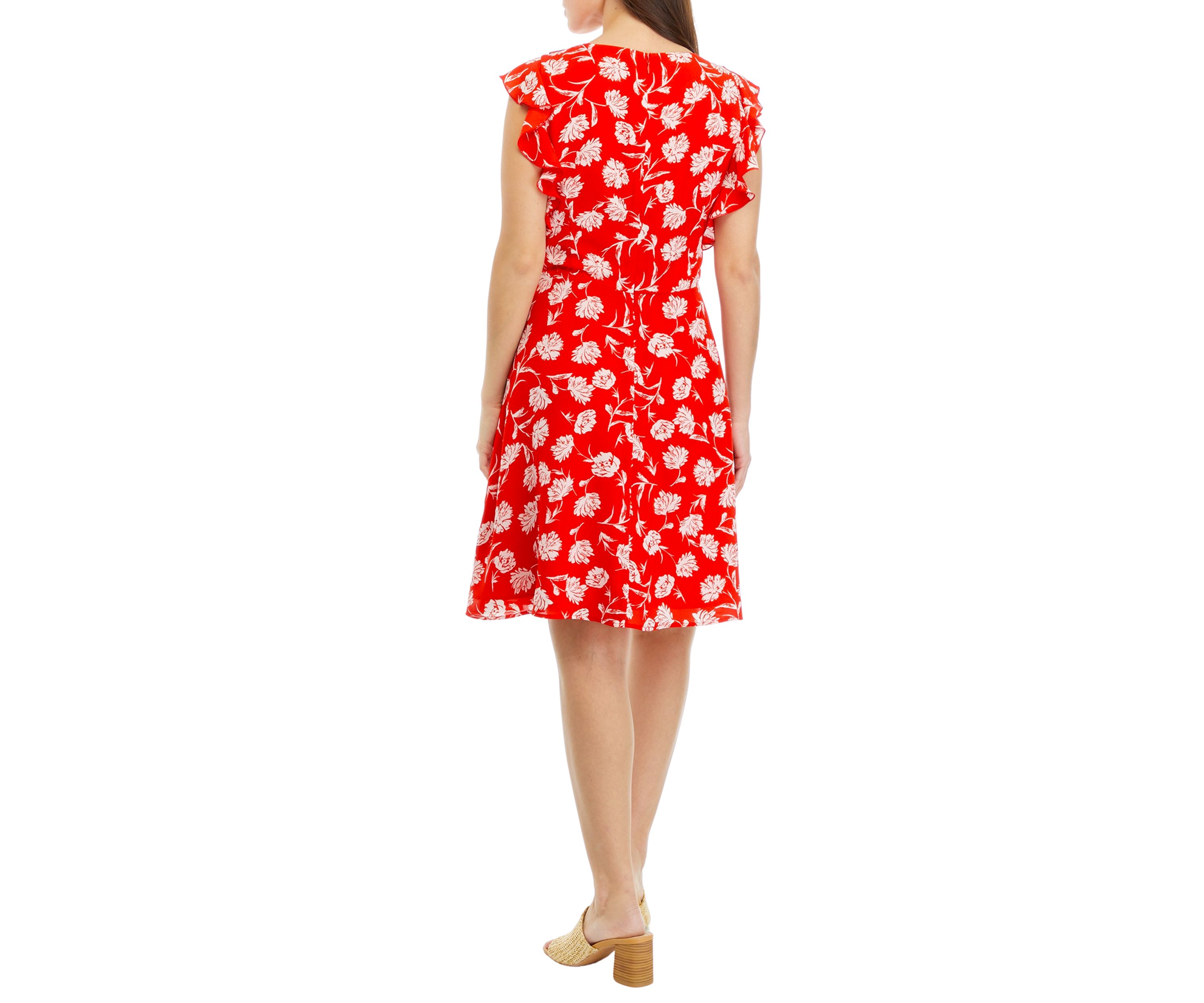 Petite Sleeveless V-Neck Dress with Ruffles 