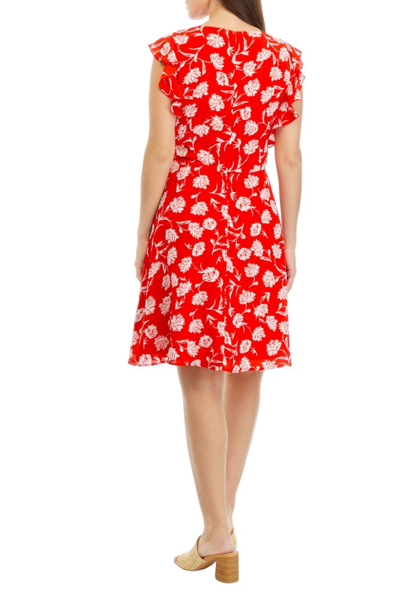 Petite Sleeveless V-Neck Dress with Ruffles 