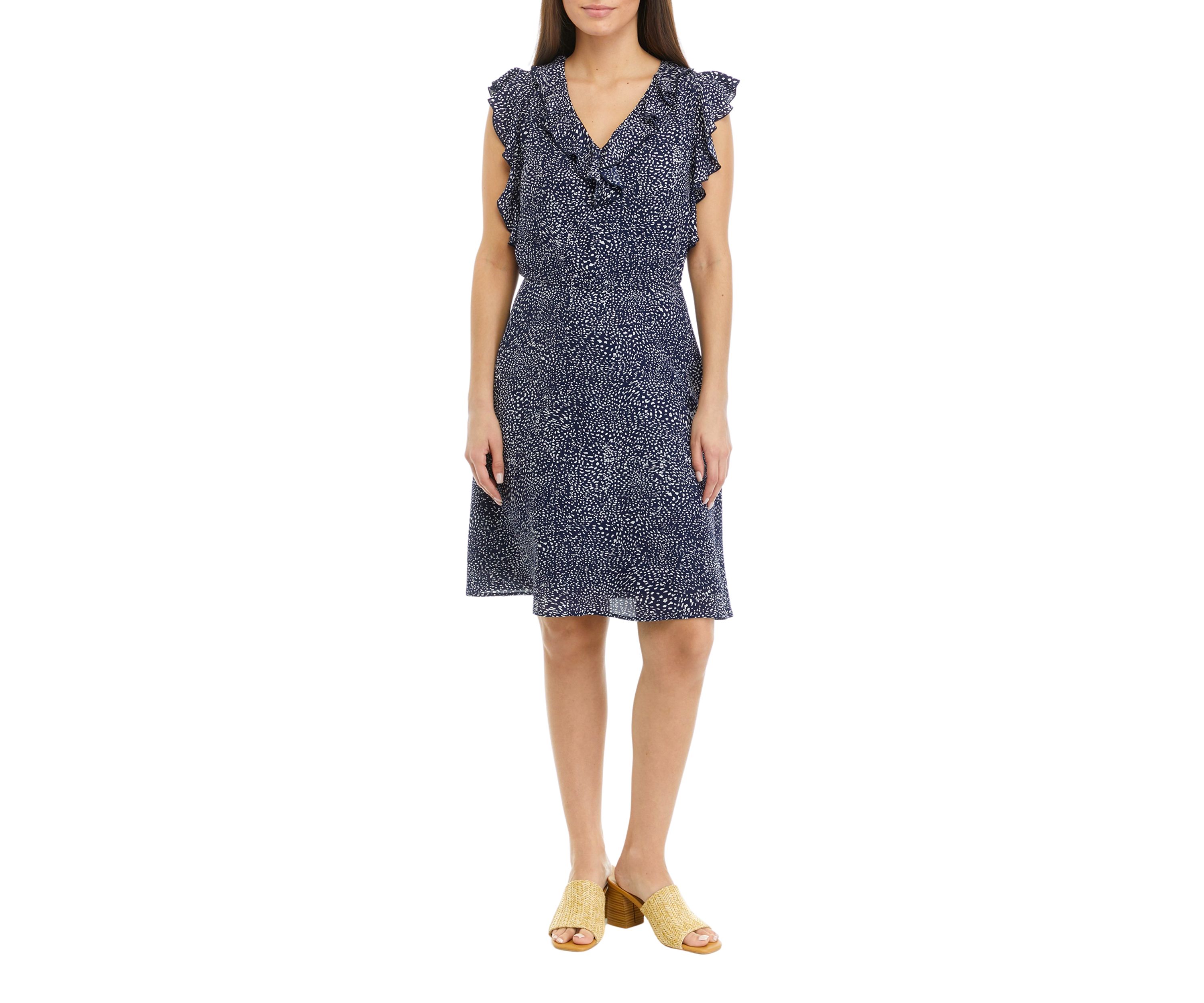 	  Petite Sleeveless V-Neck Dress with Ruffles 