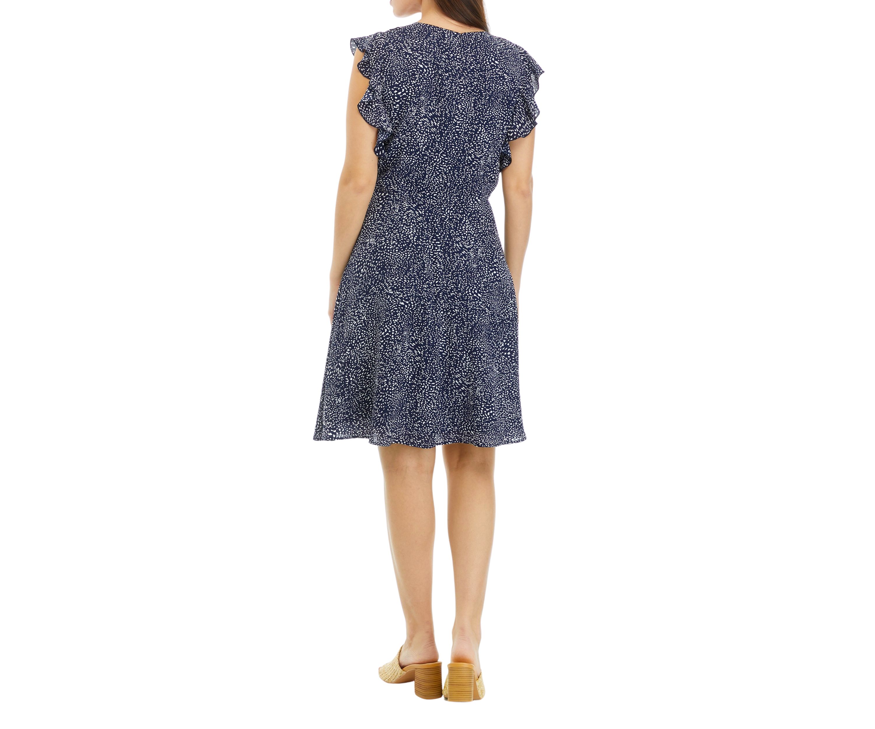 	  Petite Sleeveless V-Neck Dress with Ruffles 