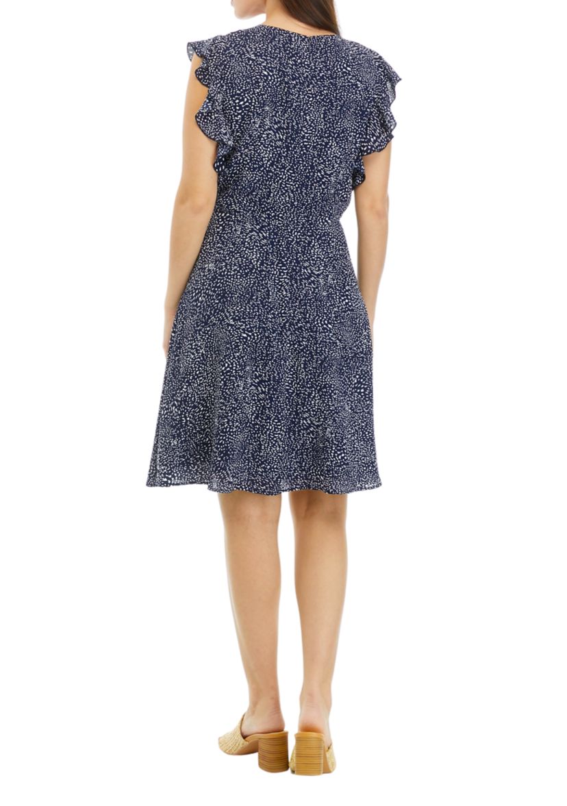 	  Petite Sleeveless V-Neck Dress with Ruffles 