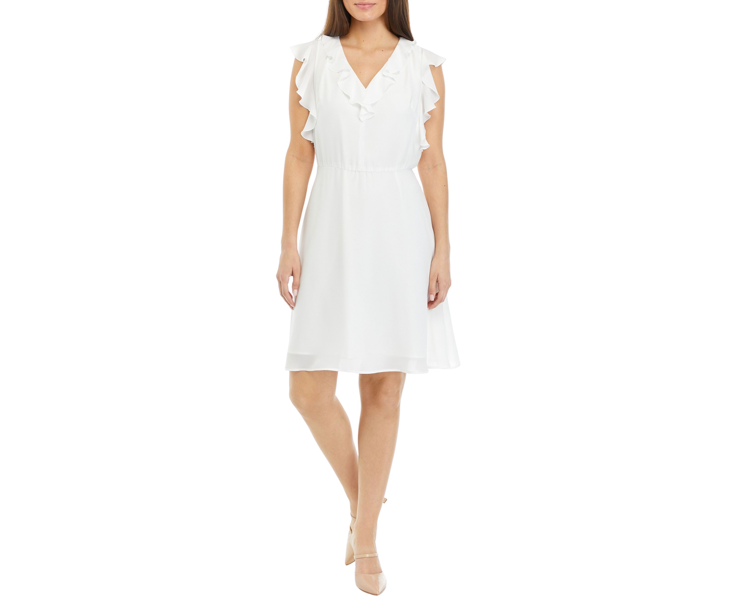 Petite Sleeveless V-Neck Dress with Ruffles