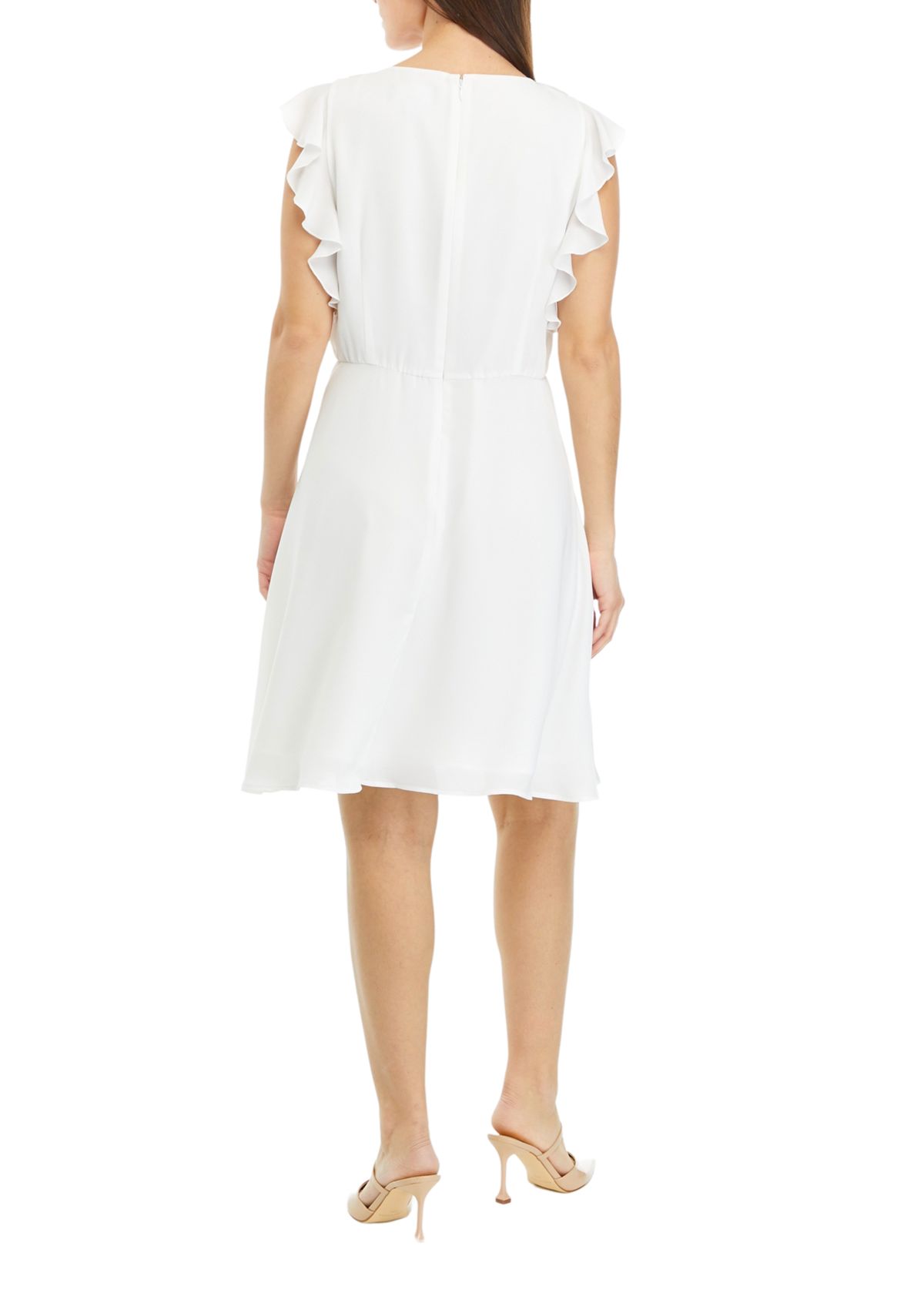 Petite Sleeveless V-Neck Dress with Ruffles