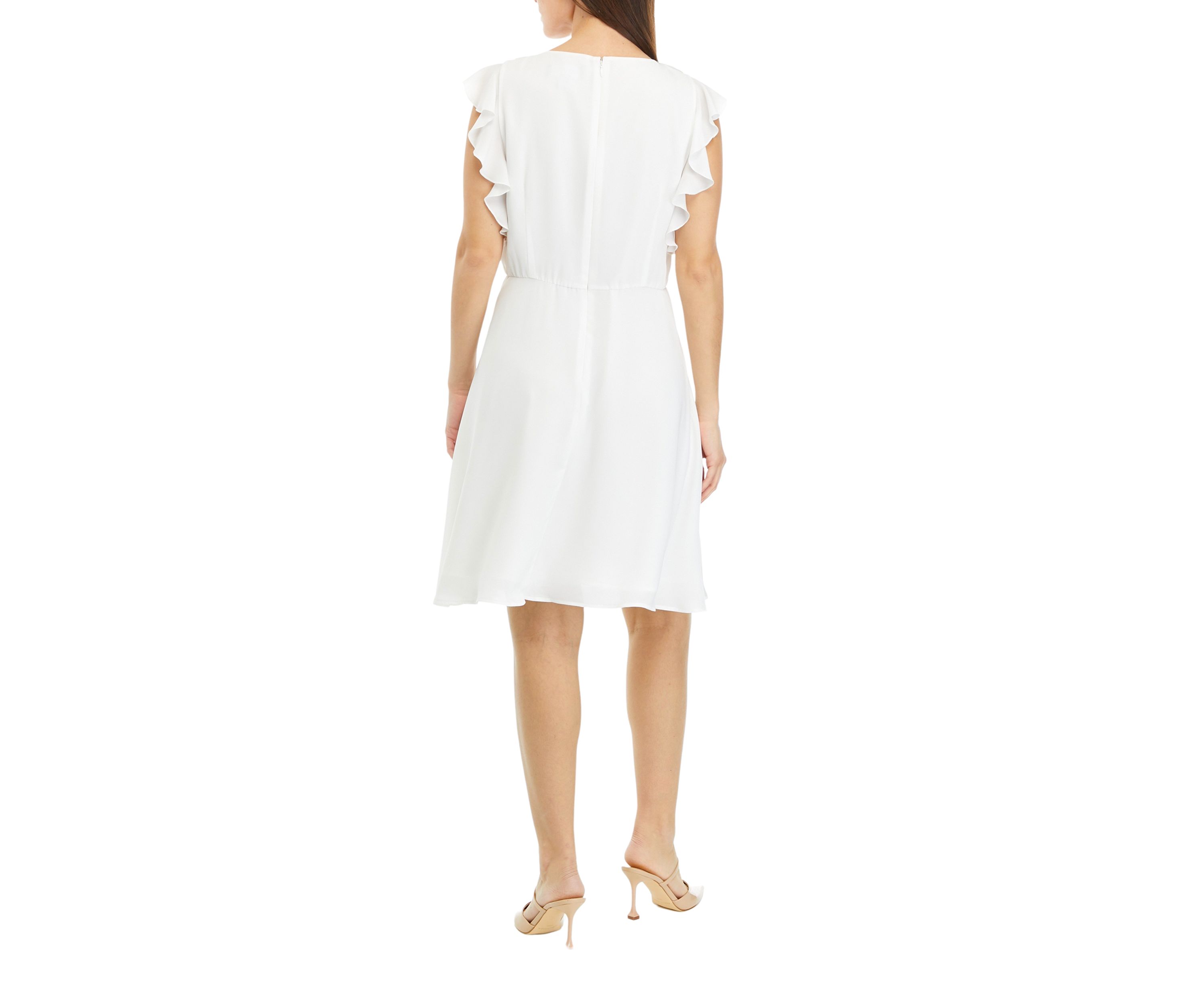 Petite Sleeveless V-Neck Dress with Ruffles