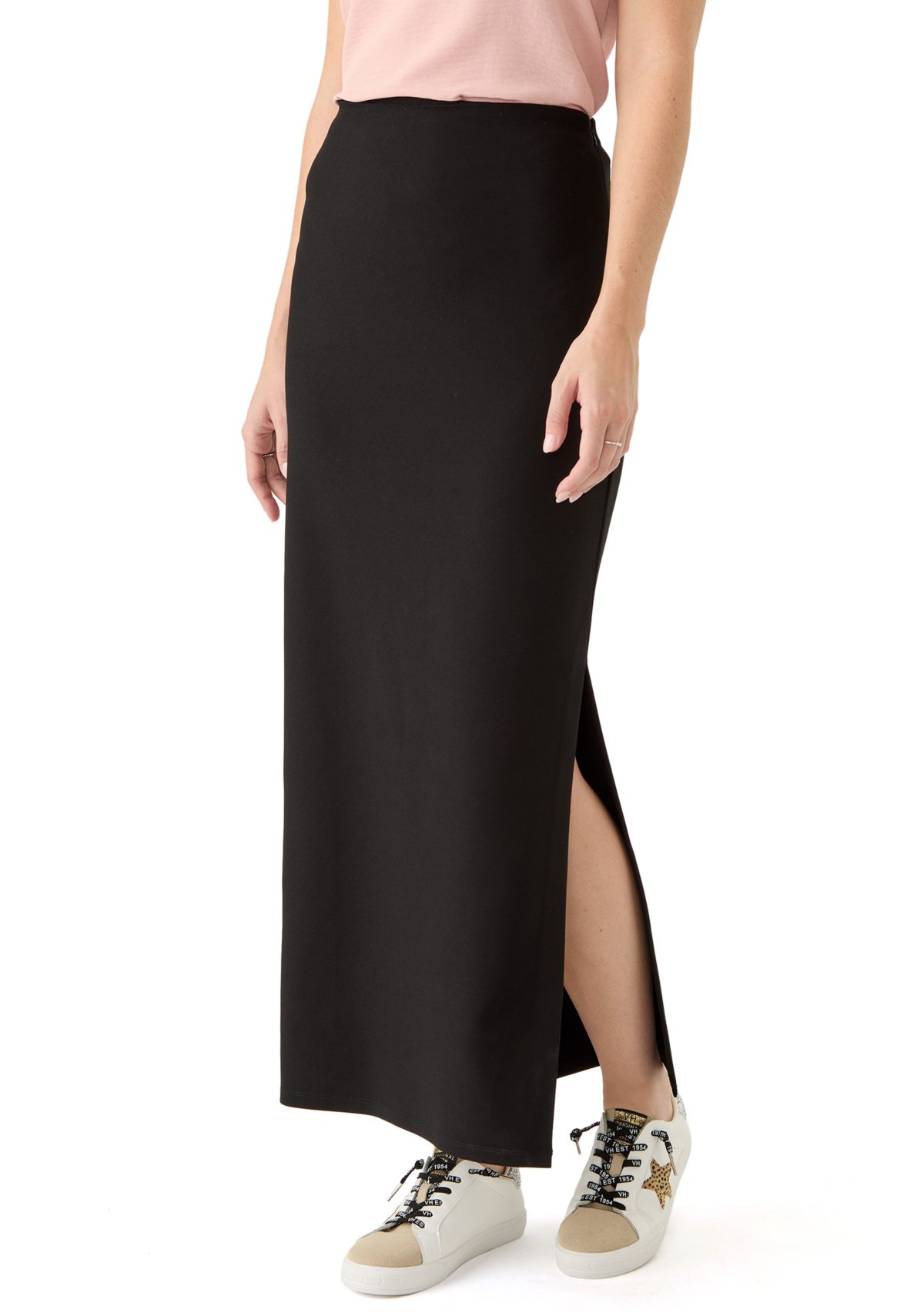 Womens Knit Crepe Side Slit Maxi Skirt 