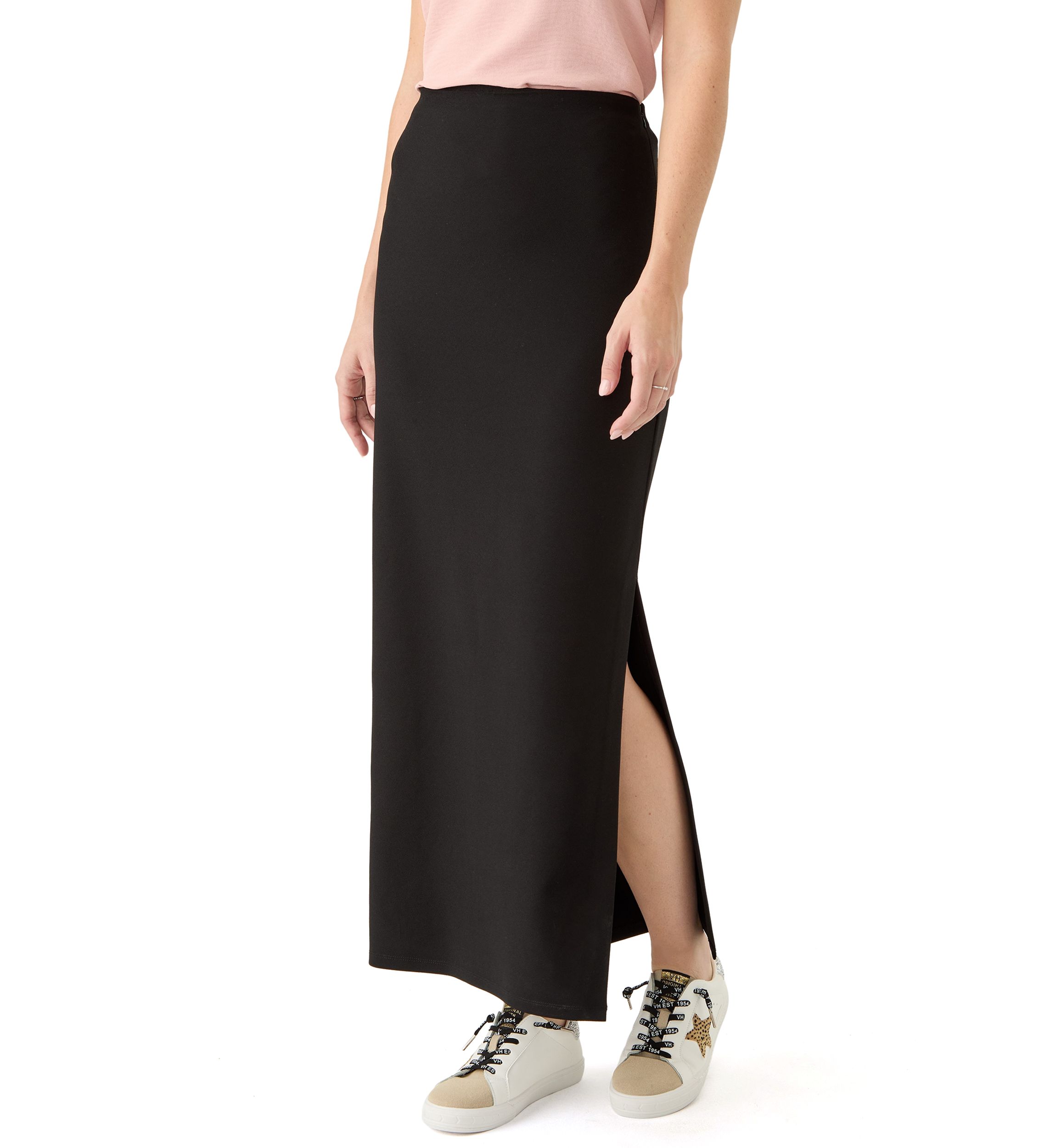 Womens Knit Crepe Side Slit Maxi Skirt 