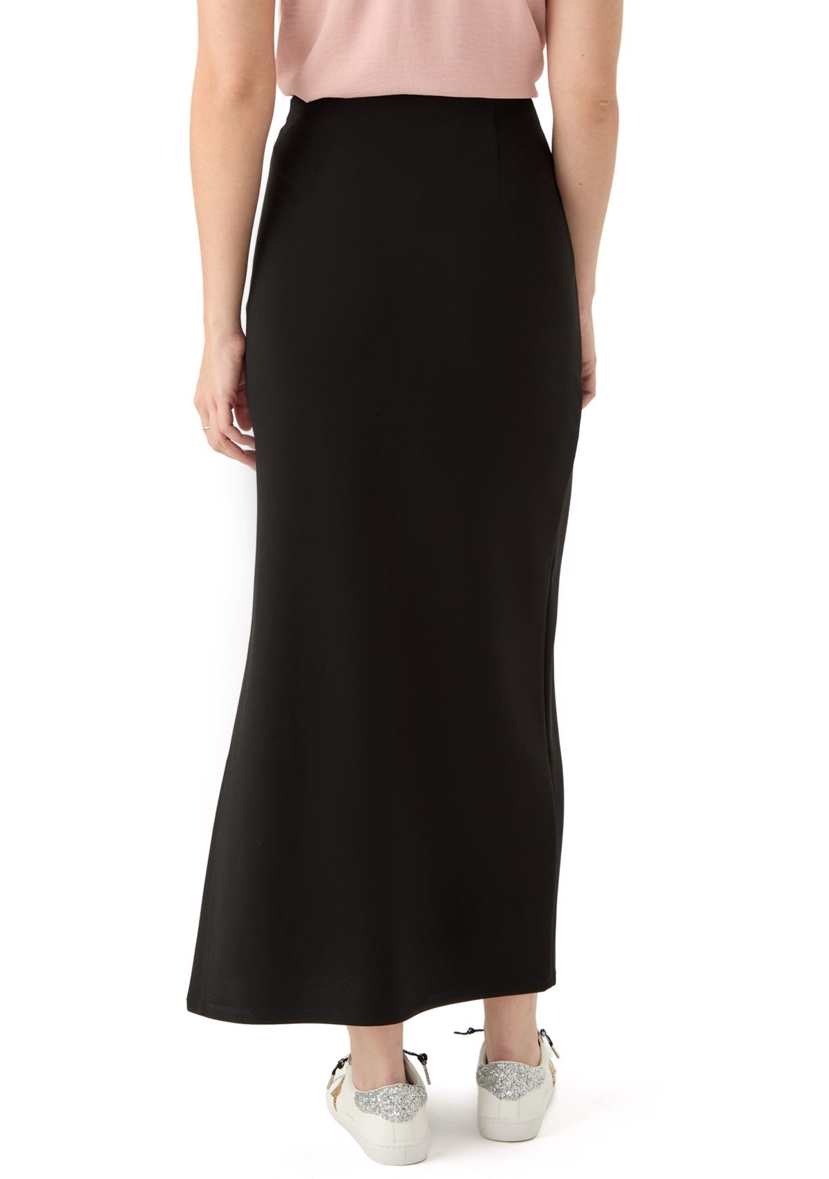 Womens Knit Crepe Side Slit Maxi Skirt 