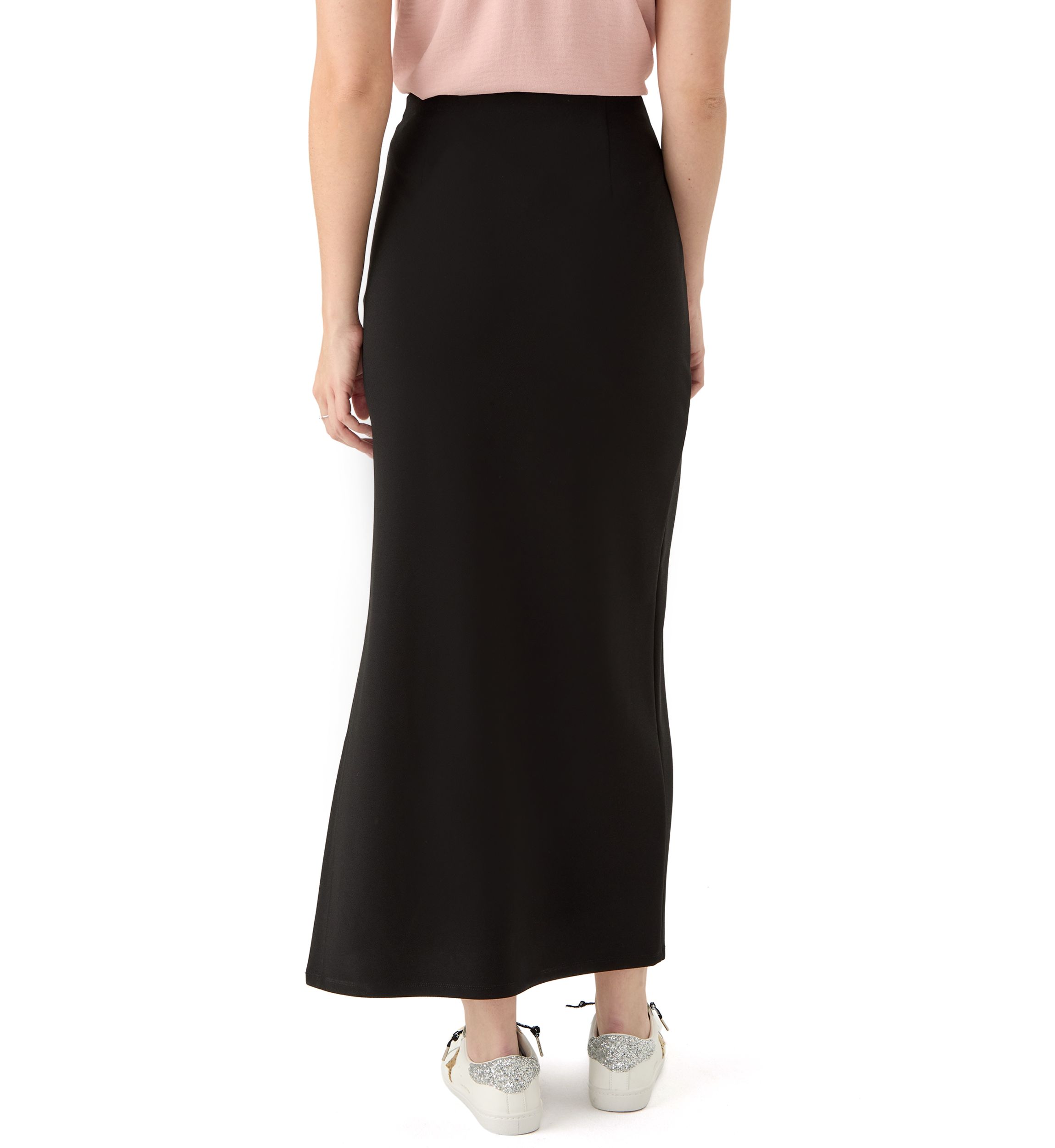 Womens Knit Crepe Side Slit Maxi Skirt 