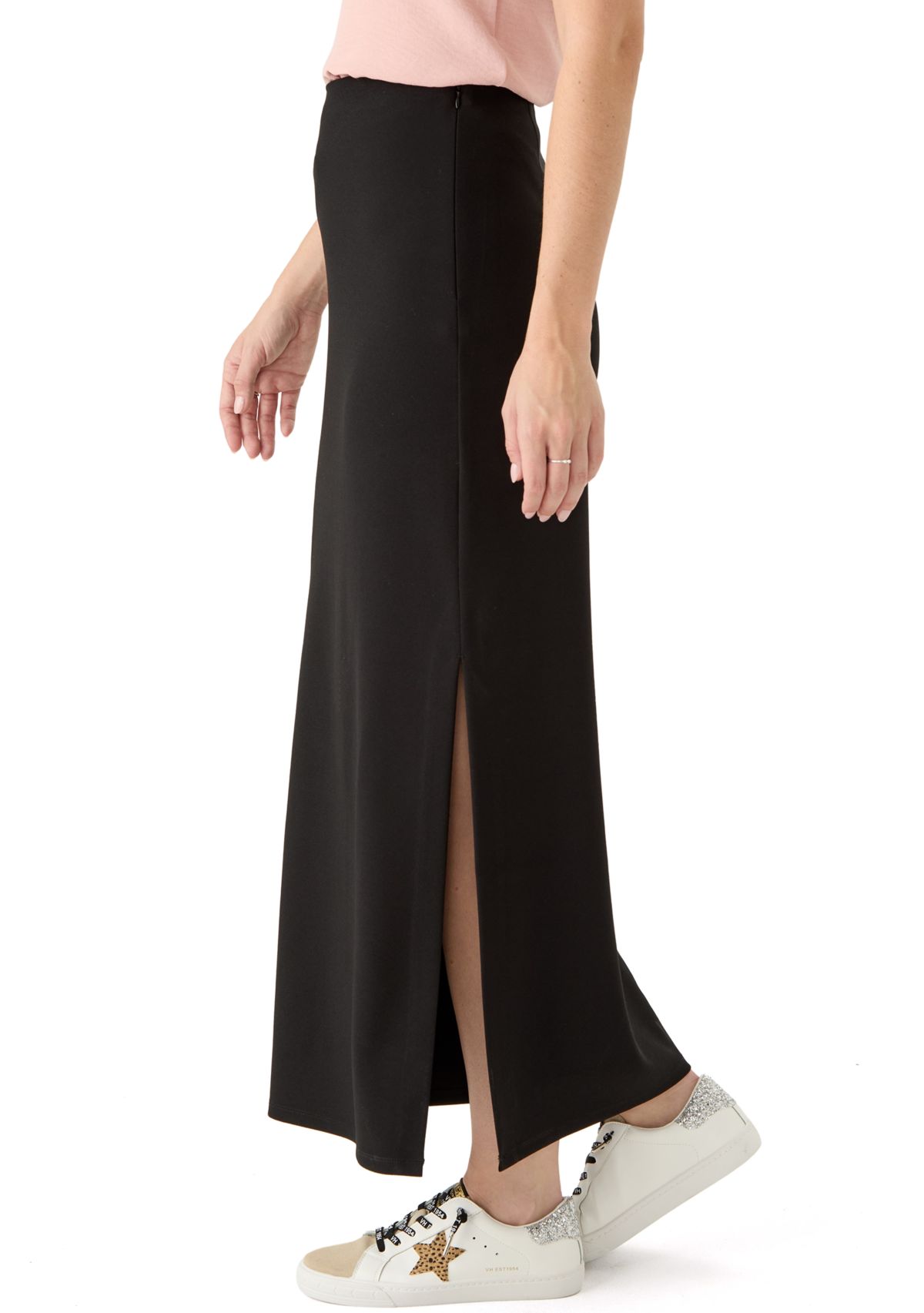 Womens Knit Crepe Side Slit Maxi Skirt 